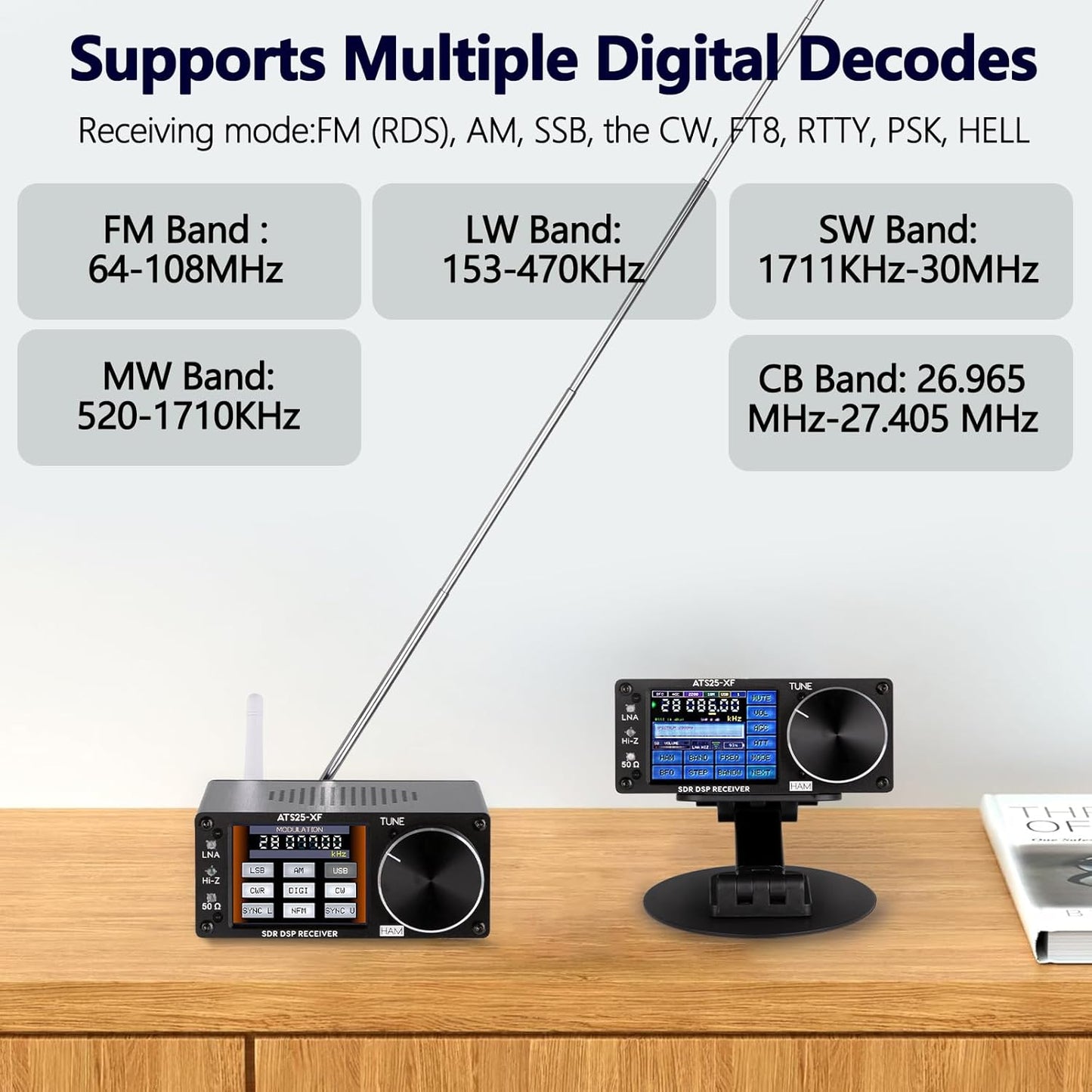 Upgraded V4.20 ATS25-XF Si4732 DSP Shortwave Radio Receiver with Bracket Donut Antenna, 2.8-inch LCD Touch-Screen WiFi FM LW SW CB MW SSB FT8 RTTY PSK Hell Full-Band Decoder Receiver, LNA Function