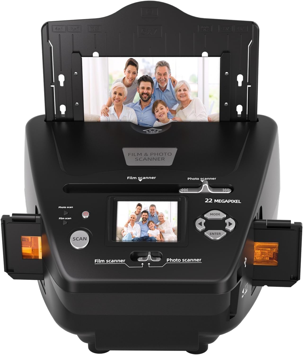 22MP Photo and Slide Scanner with 2.4” LCD Screen, All-in-One Digital Film Converter for 35mm/135 Negatives & Slides, 3R 4R 5R Print Photos and Business Cards, 4GB SD Card Included