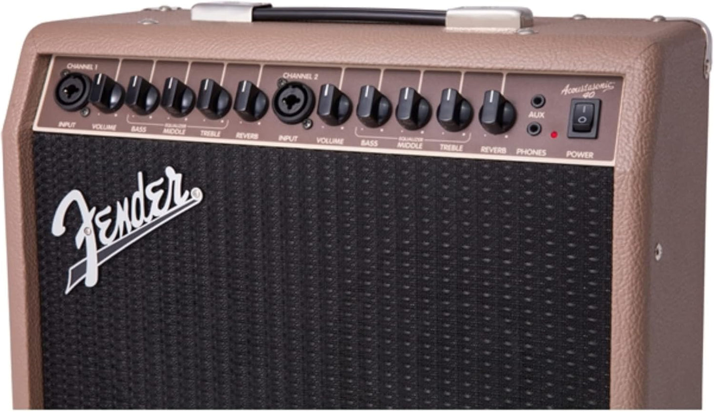 Fender Acoustasonic Guitar Amp for Acoustic Guitar, 40 Watts, with 2-Year Warranty 2x6.5 Inch Speakers, Chorus Effect, Dual Front-panel Inputs, 9.8Dx17.6Wx15.5H Inches, Brown/Wheat