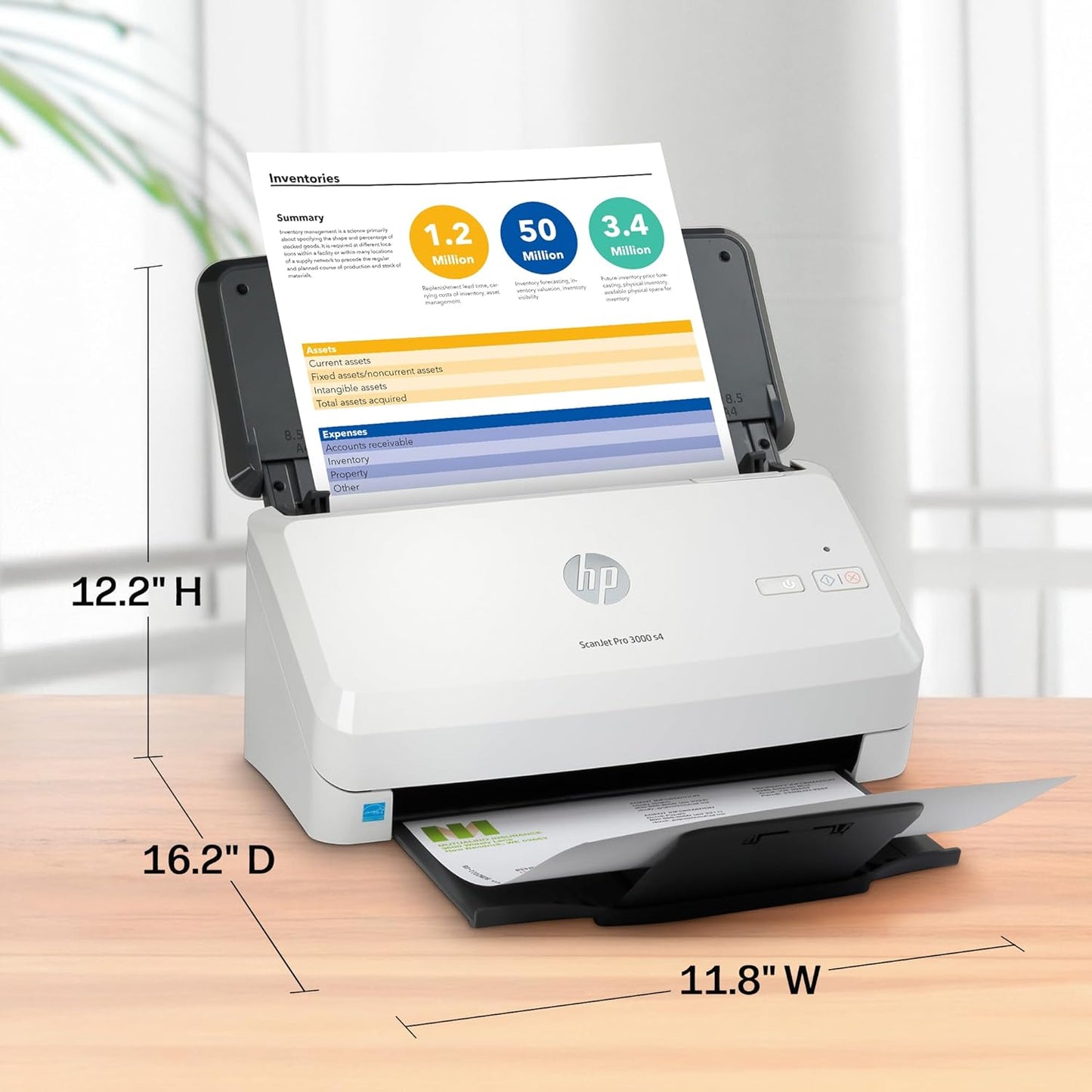 HP ScanJet Pro 3000 s4, Fast 2‑Sided Scanner with Auto Document Feeder, Best for Small Business (6FW07A)