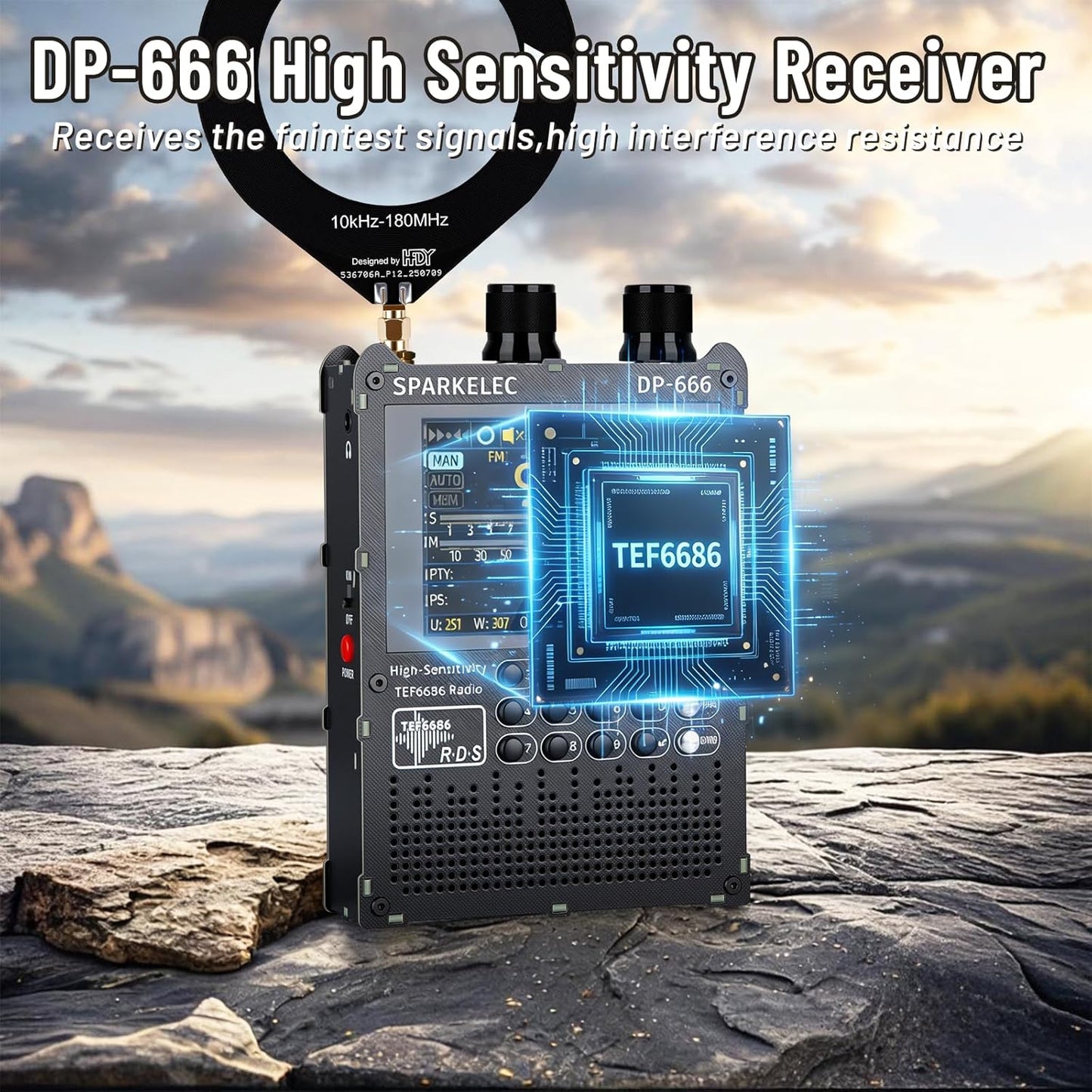DP-666 TEF6686 Full Band Radio,AM LW/MW/SW/OIRT/FM High Sensitivity Shortwave Radios Receiver with RDS Data Shows,2.8-inch LCD Color Touch Screen,5000mAH Battery,Telescopic Antenna,Donut Antenna