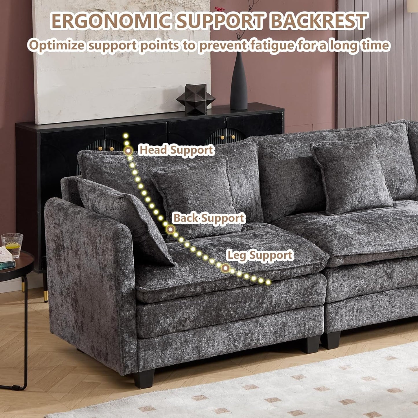 Cloud Modular Sectional Sofa, U-Shaped Deep Seat Oversized Couch for Large Living Room, Pet-Friendly Chenille Fabric Sofa Setfor Family Movie Nights