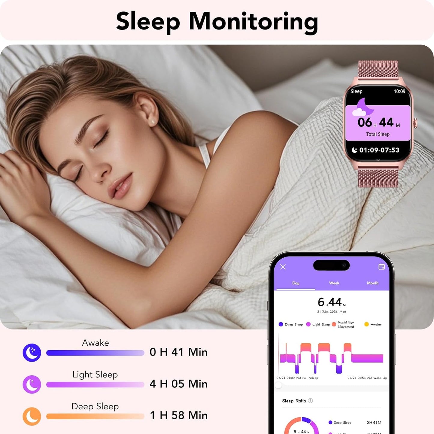 CASCHO Smart Watch for Women (2 Bands), Bluetooth Call Smartwatch with AI Voice,1.85" HD Fitness Watch,Heart Rate/SpO2/Steps/Sleep Monitor,120+ Sports Modes,IP68 Waterproof Watch for Android iOS-Rose