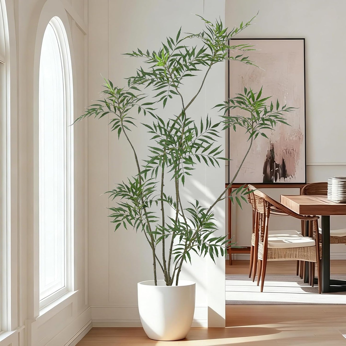 Artificial Mahonia Fortunei Tree 6FT - Faux Trees Indoor with 576 Lifelike Vivid Leaves and 7 Heads, 72" Tall Fake Potted Plant for Home Office Living Room Decor Housewarming Gift