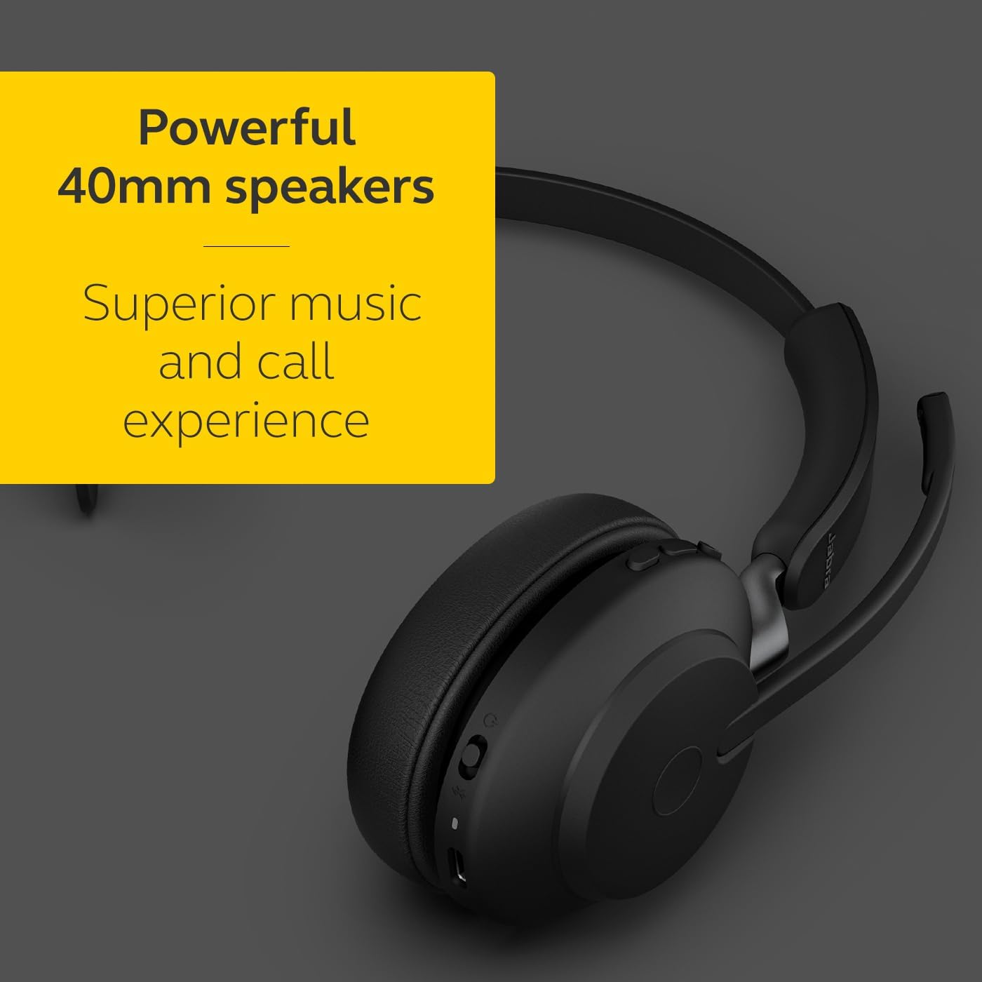 Jabra Evolve2 65 Bluetooth Wireless Headset with Mic for Calls and Music, Single-Ear Headphones with USB-C Adapter, Up to 37 Hours Battery, Works with Microsoft Teams, Black