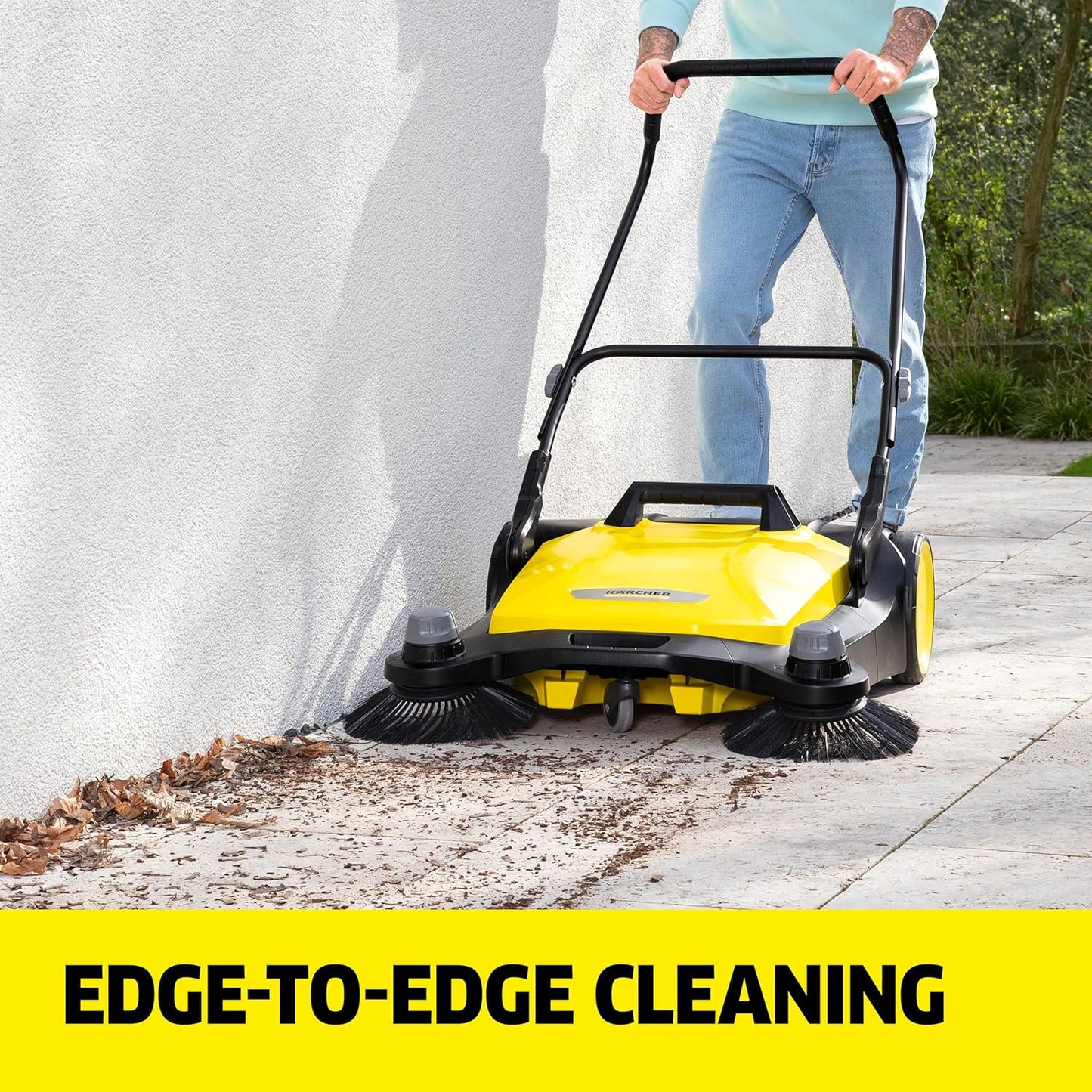 Kärcher Walk-Behind Outdoor Push Sweeper S 6 Twin for Workshops, Warehouses or Garages - 6X Faster Than a Push Broom, 10 Gallon Capacity, 33.9" Sweeping Width