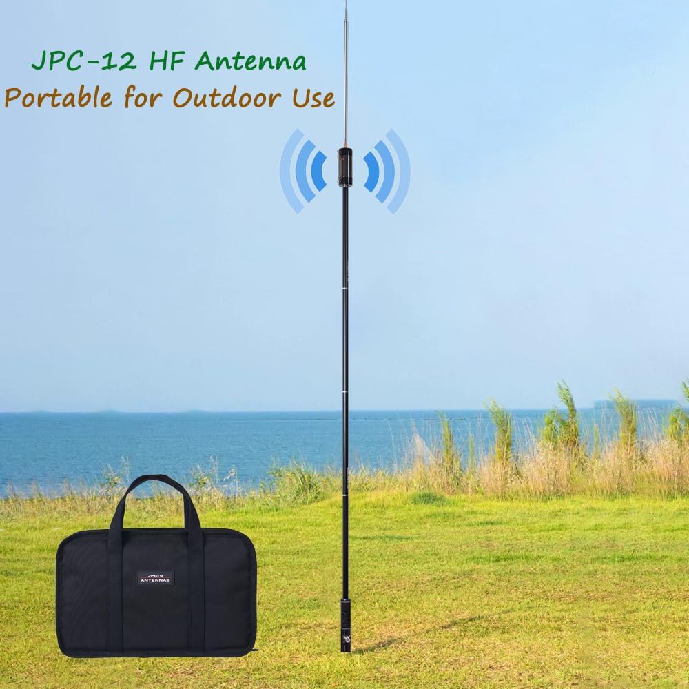 JPC-12 HF Antenna for Ham Radio, 7MHz-50MHz All Band Vertical Antenna with Slide Regulator, 40m-6m(131.23ft-19.68ft), 8 Bands, QRP Compatible, Portable for Outdoor Use