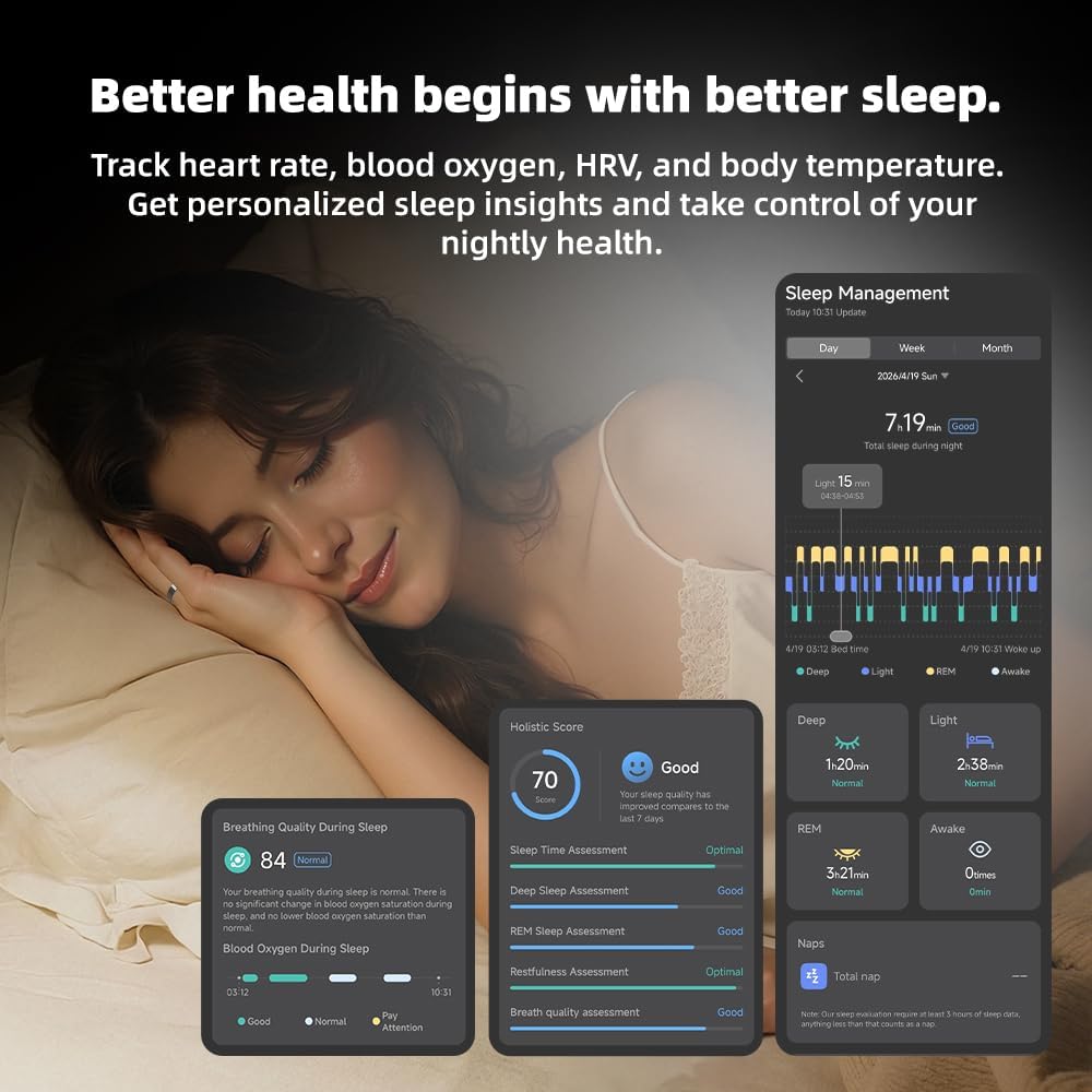 Smart Ring | No Subscription, Heart Rate & Blood Oxygen Monitoring, Sleep & Women's Health Tracking, AI Health Advisor, IP68 Waterproof Fitness Ring for Android & iOS (Silver, 9#)