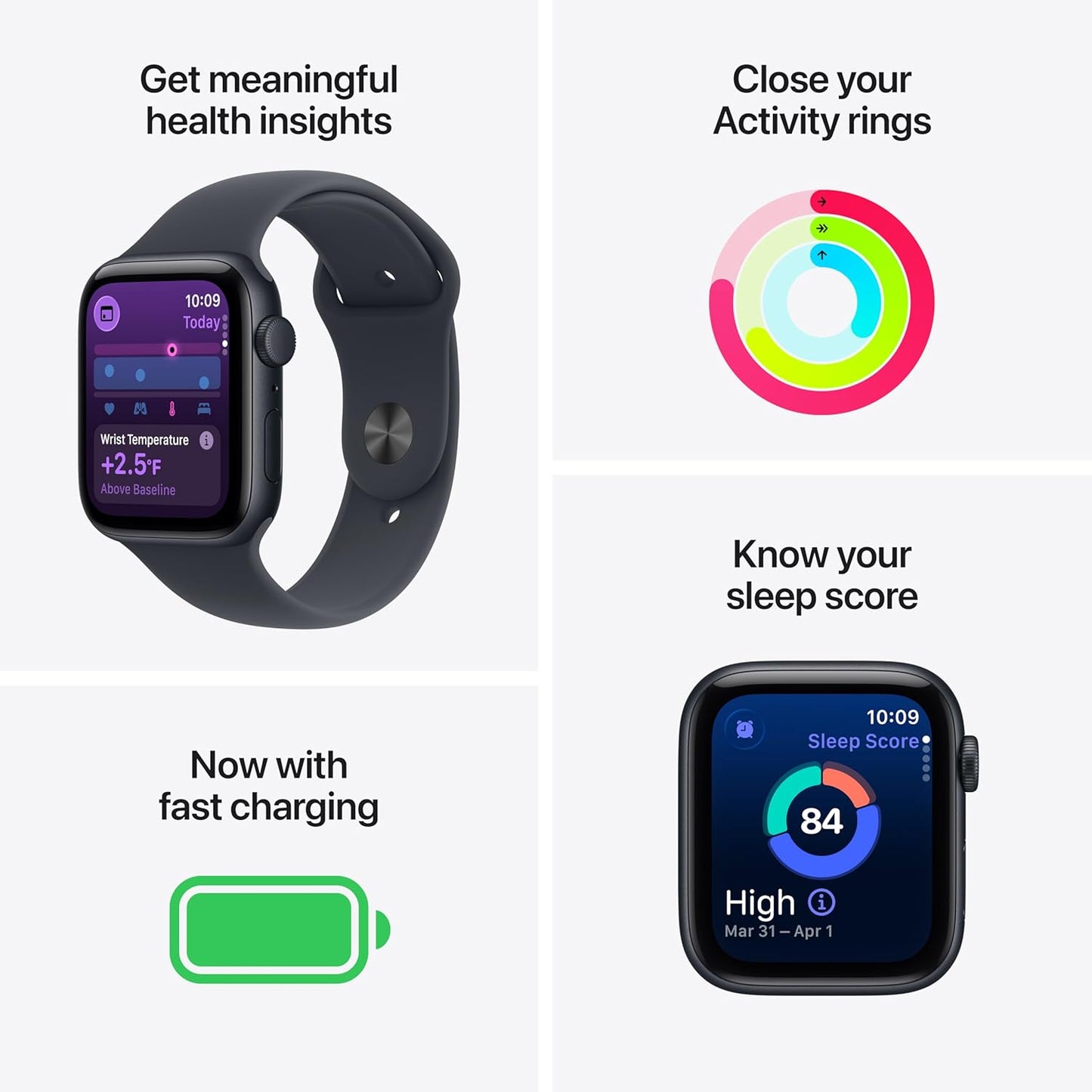Apple Watch SE 3 GPS 40mm Smartwatch with Midnight Aluminum Case with Midnight Sport Band - S/M. Fitness and Sleep Trackers, Heart Rate Monitor, Always-On Display, Water Resistant