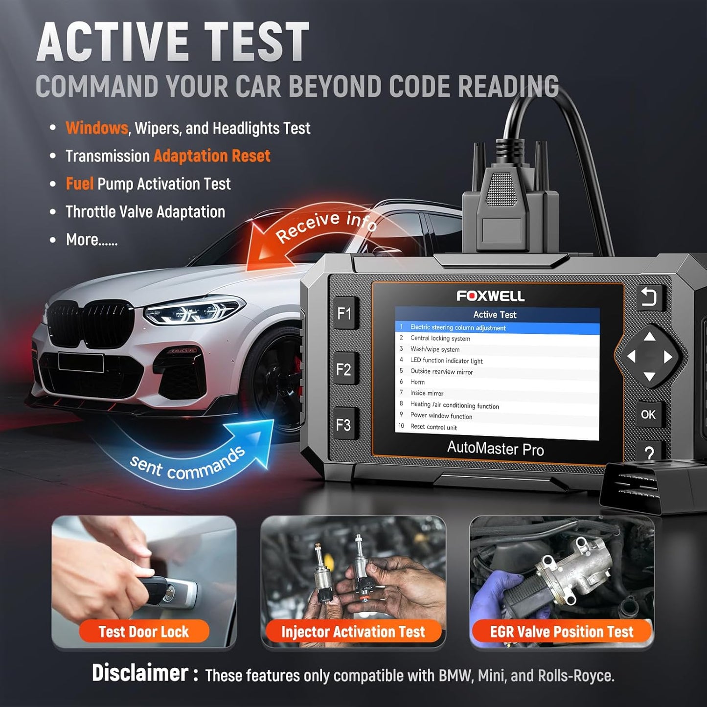FOXWELL NT510 Pro fit for BMW 2-in-1 Diagnostic Scanner & 12V Battery Tester, Full System Bidirectional Scan Tool with All Reset Services & Battery Registration for BMW/Mini/RR (Lifetime Free Update)