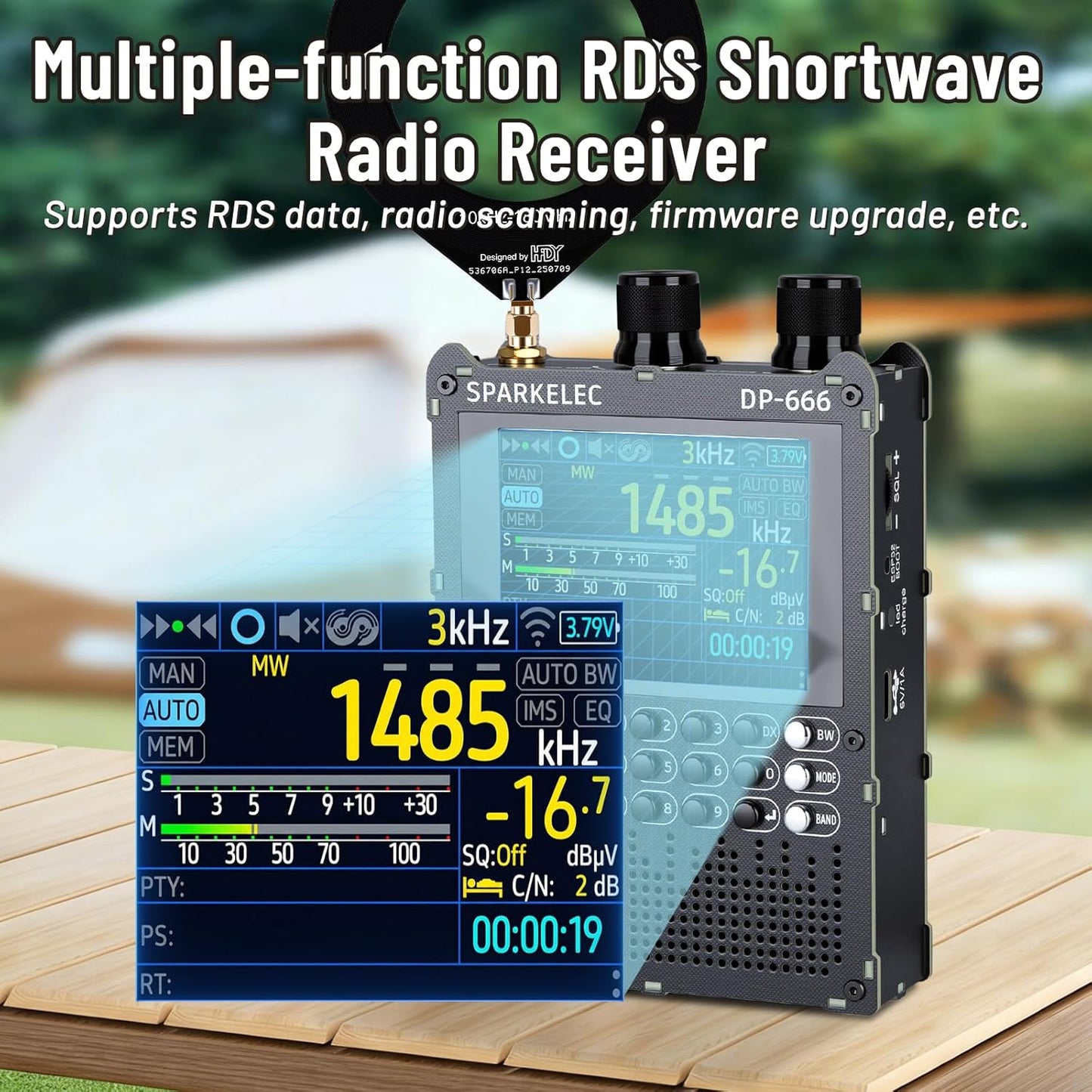 DP-666 TEF6686 Full Band Radio,AM LW/MW/SW/OIRT/FM High Sensitivity Shortwave Radios Receiver with RDS Data Shows,2.8-inch LCD Color Touch Screen,5000mAH Battery,Telescopic Antenna,Donut Antenna
