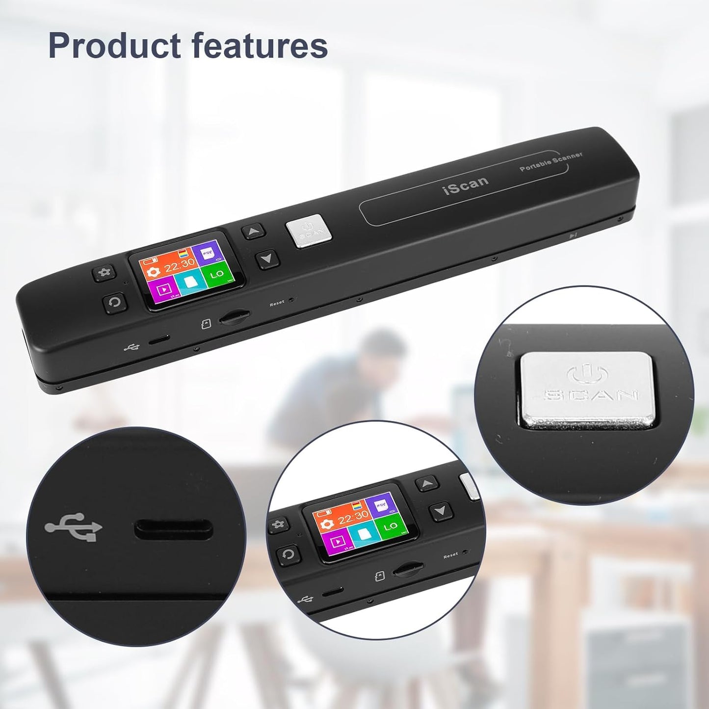 Portable Document Scanner - Upgrade Support WiFi & Rechargeable Handheld Portable Scanner Photo Scanner Mobile Scanner Handy Scan, JPG/PDF Format, UP to 1050 DPI, with 16G SD Card
