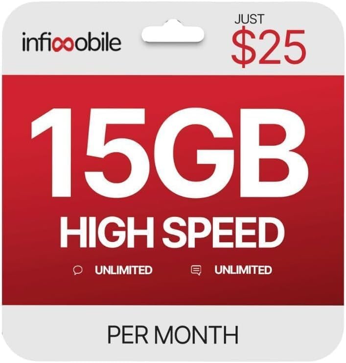 $12.50/Month | Infimobile Prepaid Unlimited Plan: 12 Months | 15GB High-Speed Data Per Month | Unlimited Data Talk & Text | Prepaid Plan Service SIM Card | Nationwide Coverage | 4G, 5G Network