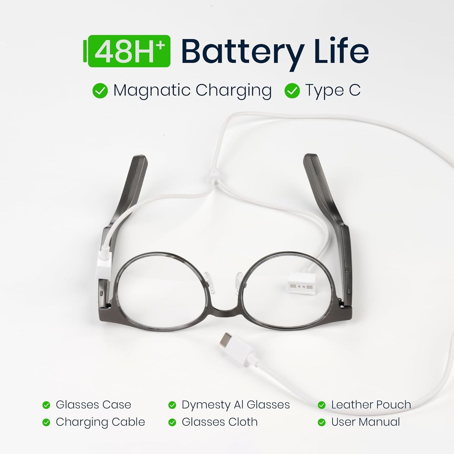 AI Smart Glasses,Titanium Frame,Real-Time Translation,Recording Glasses with ChatGPT,Bluetooth Audio Glasses, 48H Battery Life for Men and Women,Gray