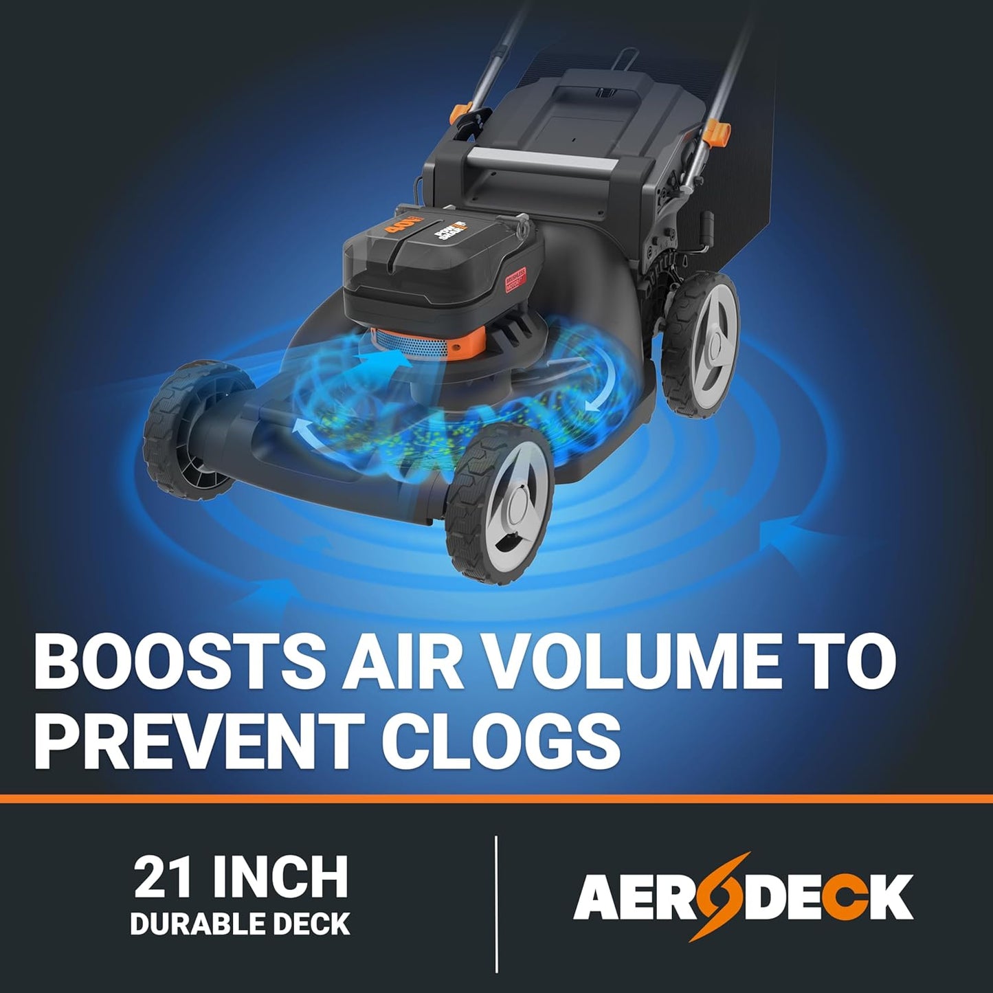 WORX Nitro 21" Cordless Lawn Mower, Brushless Electric Mower for 1/2 Acre, Push Lawn Mower with 7-Position Height Adjustment, 2 × 5.0 Ah Batteries & Charger Included, WG752