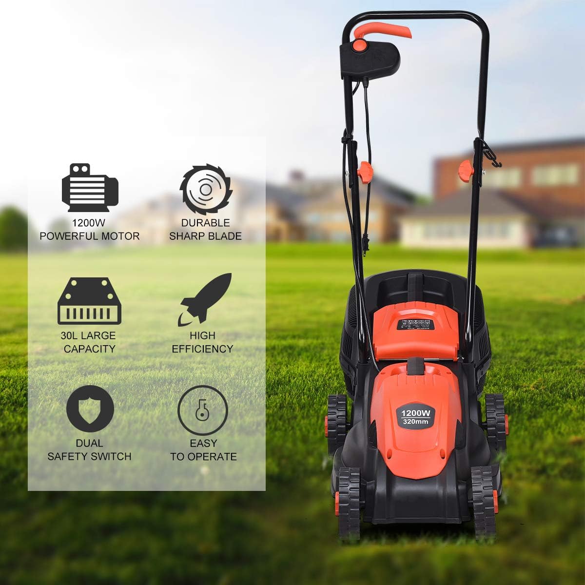 Goplus Lawn Mower, 13 Inch 2-in-1 Electric Lawn Mower with Grass Collection Bag, Folding Handle, Adjustable Cutting Height, Corded Push Lawn Mowers for Garden Yard, 12 Amp (Red)