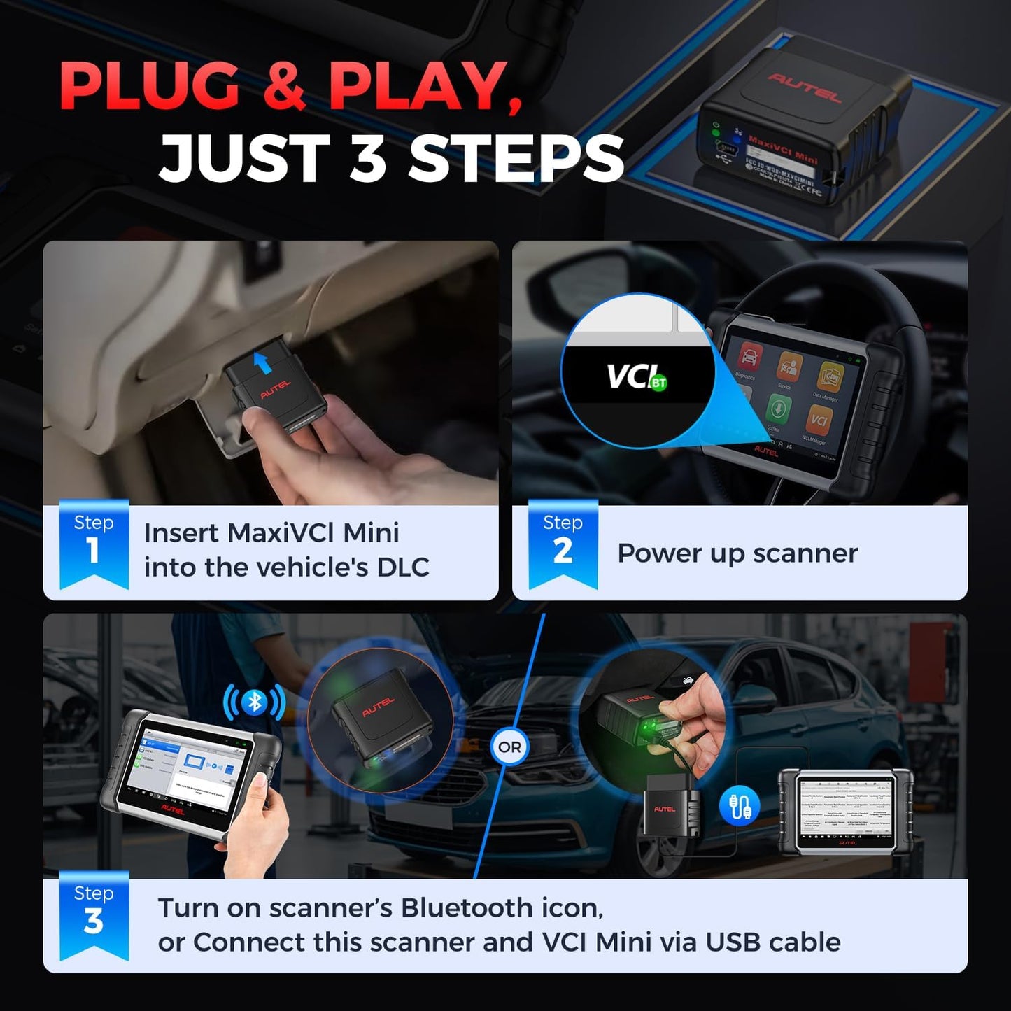 Autel MaxiSys MaxiVCI VCI Mini Bluetooth Diagnostic Interface, 2026 Vehicle Wireless Dongle, Work with Autel Scanner MaxiCOM MK808BT PRO MK808Z-BT MP808BT Pro MK808S-TS MX808S-TS MP808S-TS MK808TS