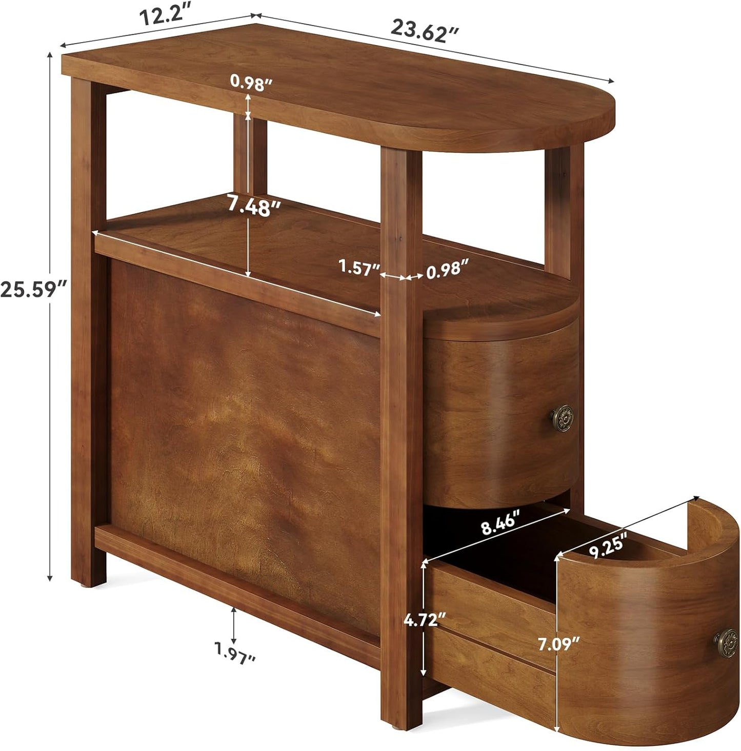 LITTLE TREE Solid Wood End Table Set 2 with 2 Drawers & Open Shelf, No Assembly Required Side Table for Living Room, Vintage Brown Couch Side Tables, Slim Bedside Table Nightstand for Bedroom