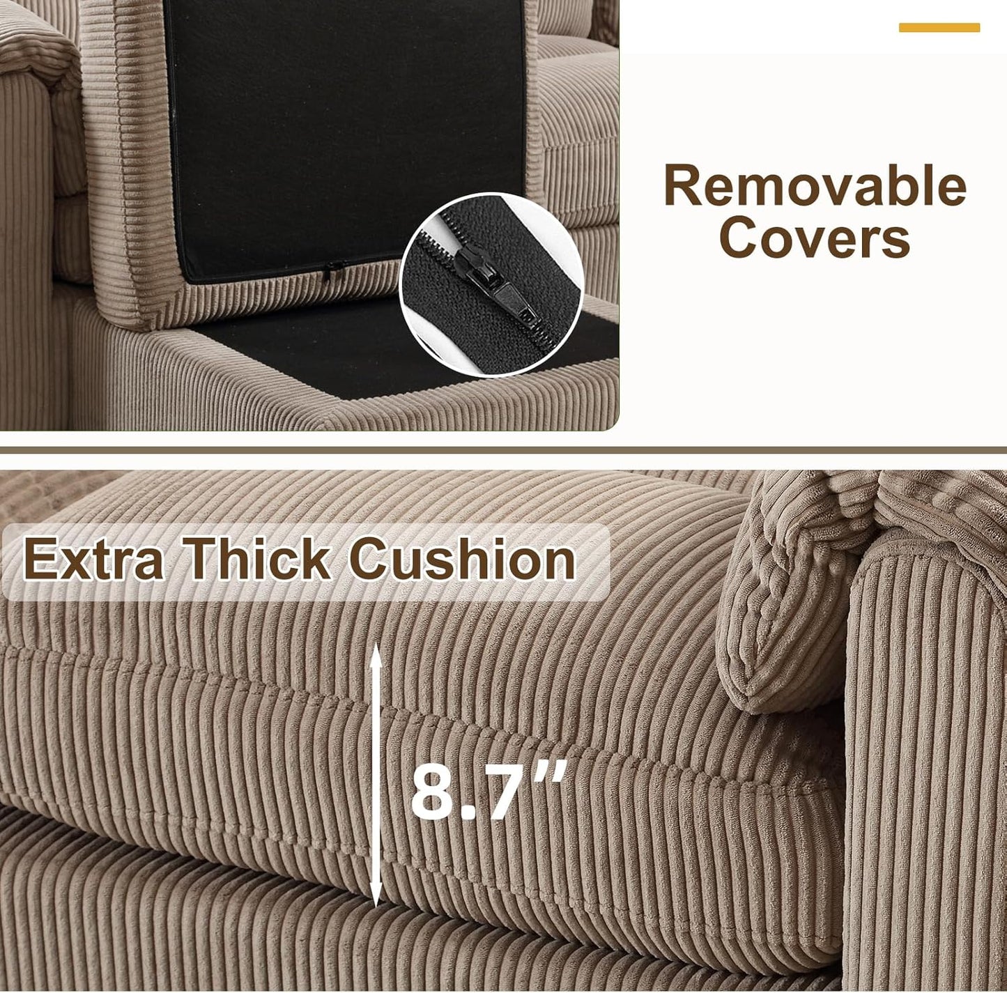 HAOMARKETS Corduroy Sofa Set,Upholstered Loveseat, and 3-Seater Couch with Plush Cushions and Rolled Arms, Modern Living Room Furniture Sets,Brown