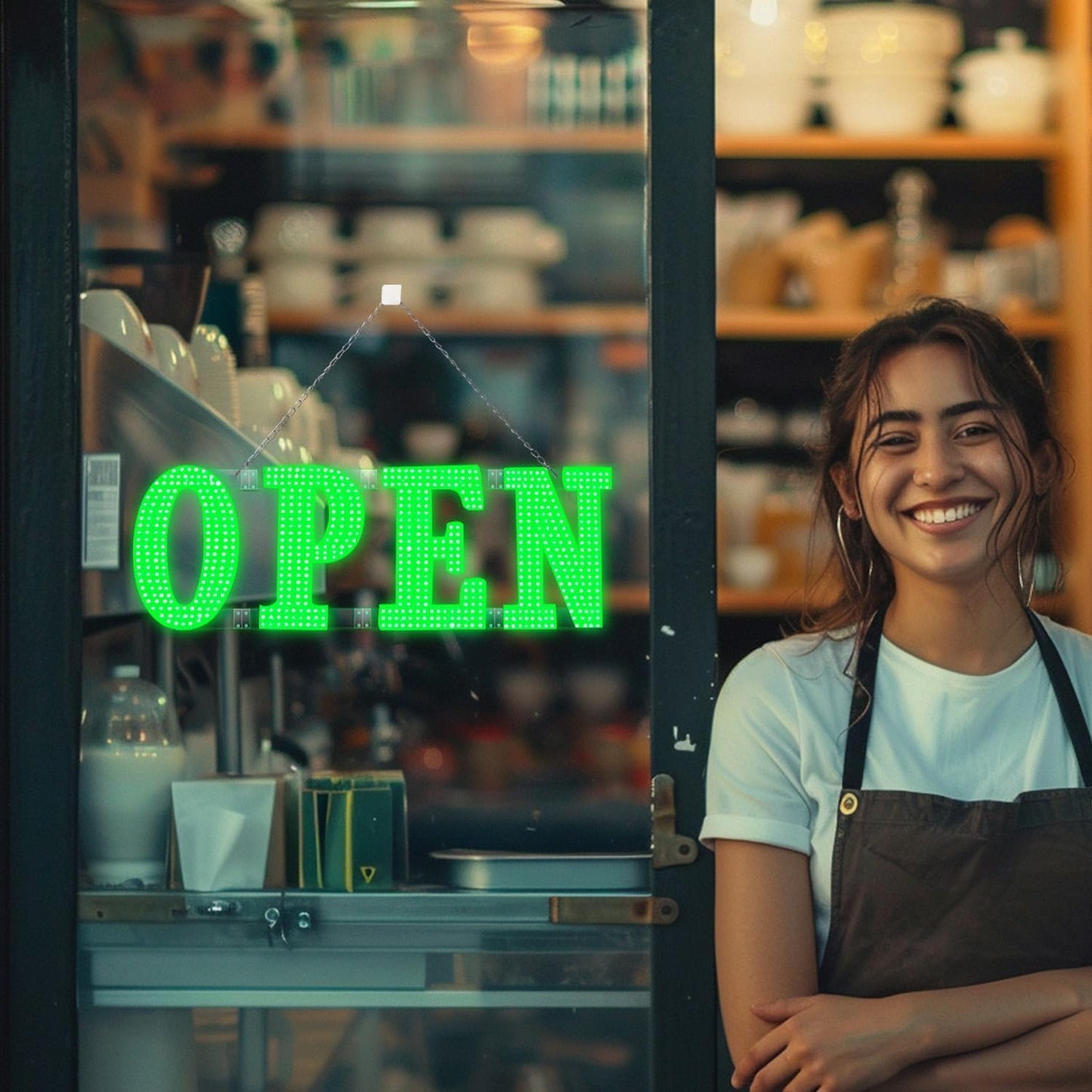 40"x14" Large LED Open Signs for Business Super Bright Unique Design Open Sign with Hanging Installation for Window Stores Bar Hotel Retail Shops Salon Restaurant Office Green