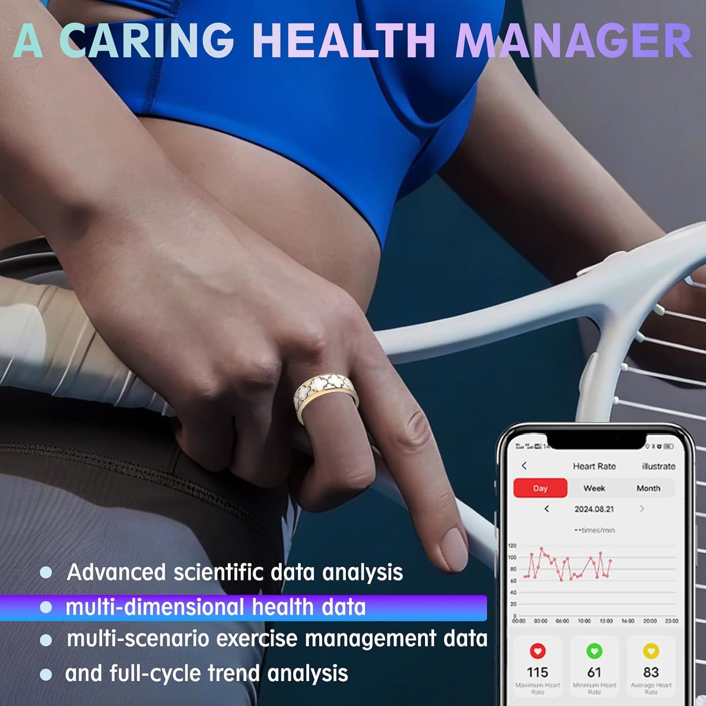 Smart Health Ring for Women & Men,Fitness Tracker Ring,with Heart Rate,Sleep,Blood Oxygen, BloodPressure,HRV & Cycles,IP68 Waterproof,iOS/Android, No Subscription.(White,9)