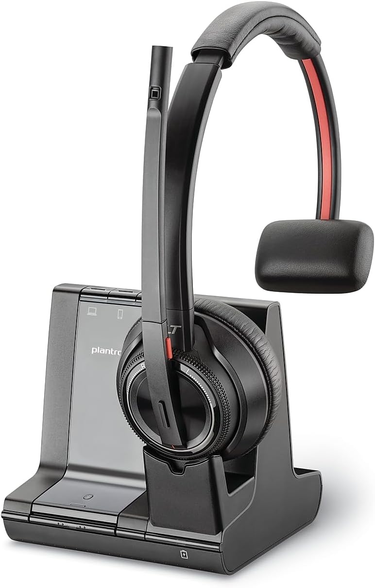 Plantronics - Savi 8210 Office Wireless DECT Headset (Poly) - Single Ear (Mono) - Compatible to Connect to PC/Mac or to Cell Phone via Bluetooth - Works with Teams (Certified), Zoom