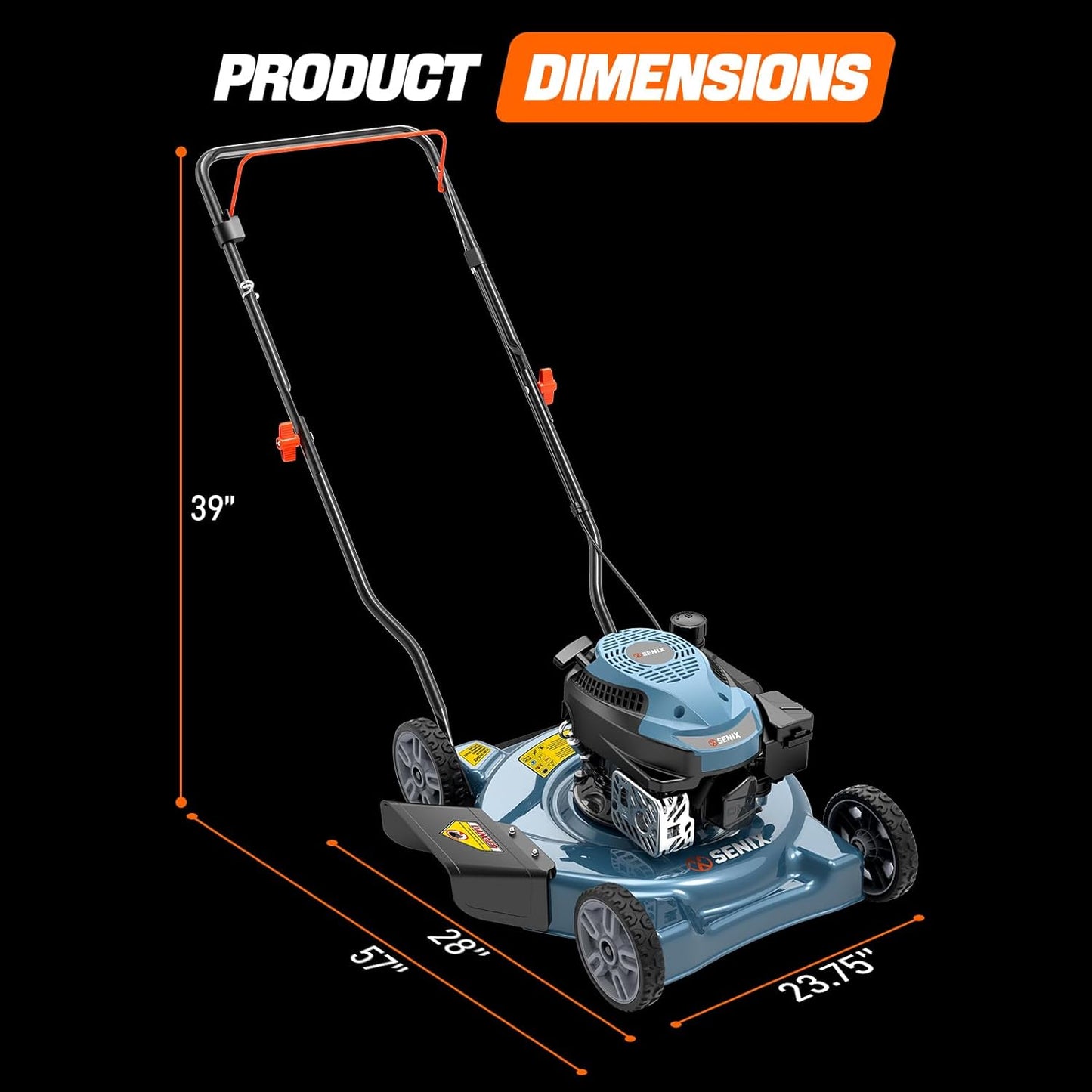 SENIX Lawn Mower, 20" 144 cc Push Mower Gas, 4-Cycle Engine Walk-Behind Push Lawn Mowers, 3 Position Height Adjustment for 1/4 Acre Small Yard Garden, cortadora de pasto