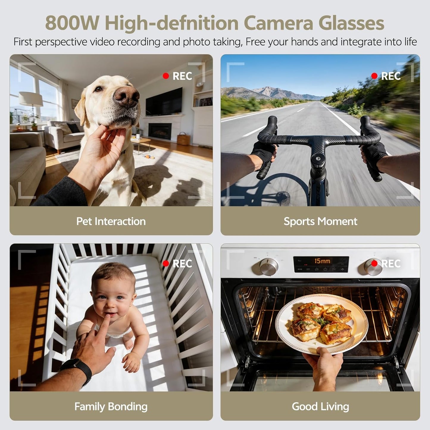 Smart Glasses with Camera and AI Voice Assistant for Men Women, 8MP Camera, 4K Video Recording, Real-Time Translation, Bluetooth 5.4 Audio Sunglasses for Calls, Music, Vlogging, Travel, Business