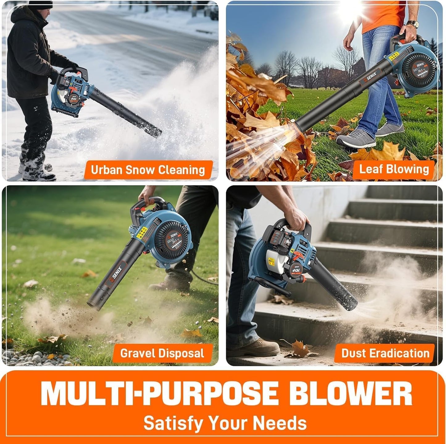 SENIX 22" Self-Propelled Gas Lawn Mower (170cc) +17-Inch 26.5 cc Gas Weed Wacker + 26.5cc Gas Leaf Blower Yard Tool Kit