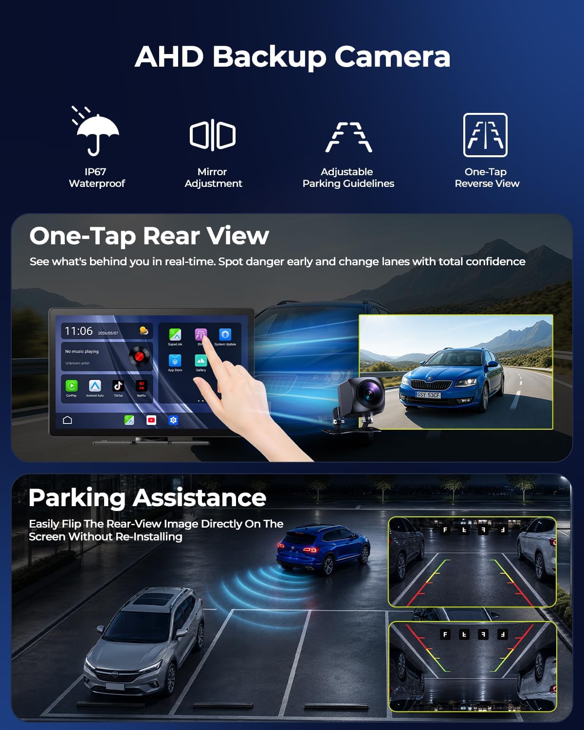 LAMTTO Extra Large 11 Inch Carplay Screen for Car, Built-in YouTube/TikTok Entertainment Video APPs, Backup Camera, Wireless Car Play and Android Auto Screen with Navigation/Voice Assistant/OTA Update