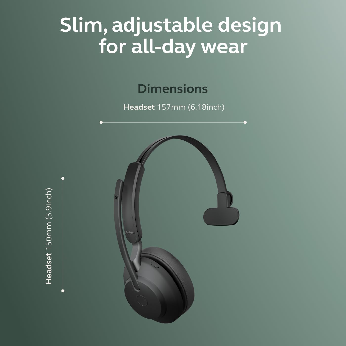 Jabra Evolve2 65 Bluetooth Wireless Headset with Mic for Calls and Music, Single-Ear Headphones with USB-C Adapter, Up to 37 Hours Battery, Works with Microsoft Teams, Black
