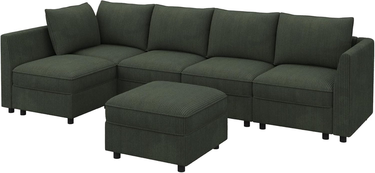 HONBAY Modular Sectional Sleeper Sofa Green Couch L Shaped Sectional Sofa with Storage, Convertible Couches for Living Room - Green