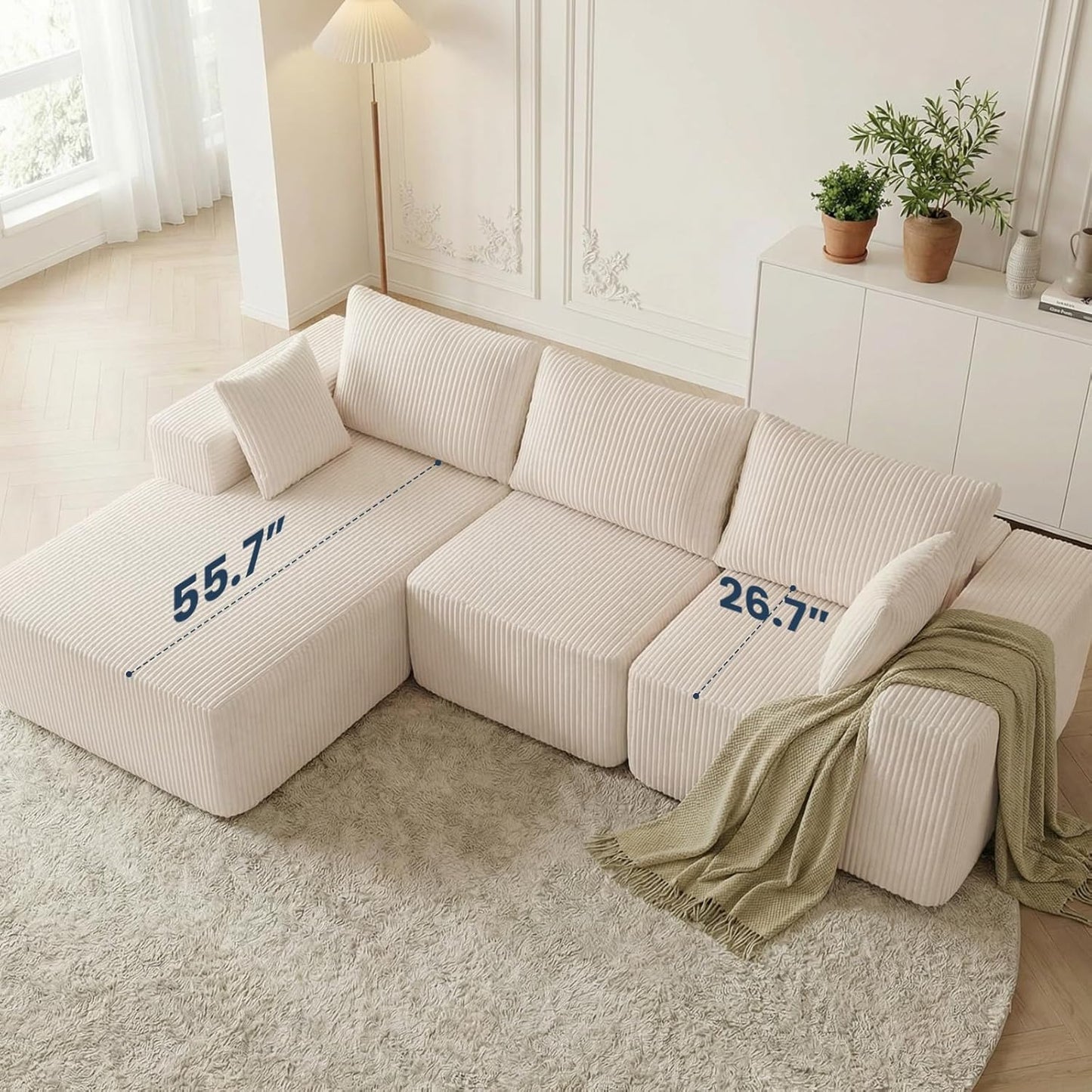 DUMOS 108" Boneless Couch, Cloud Sectional Couch with L-Shape Chaise, Modular Sectional Sofa with Deep Seat, Upholstered Couch for Living Room Bedroom, No Assembly Required, Beige, Left Facing Chaise
