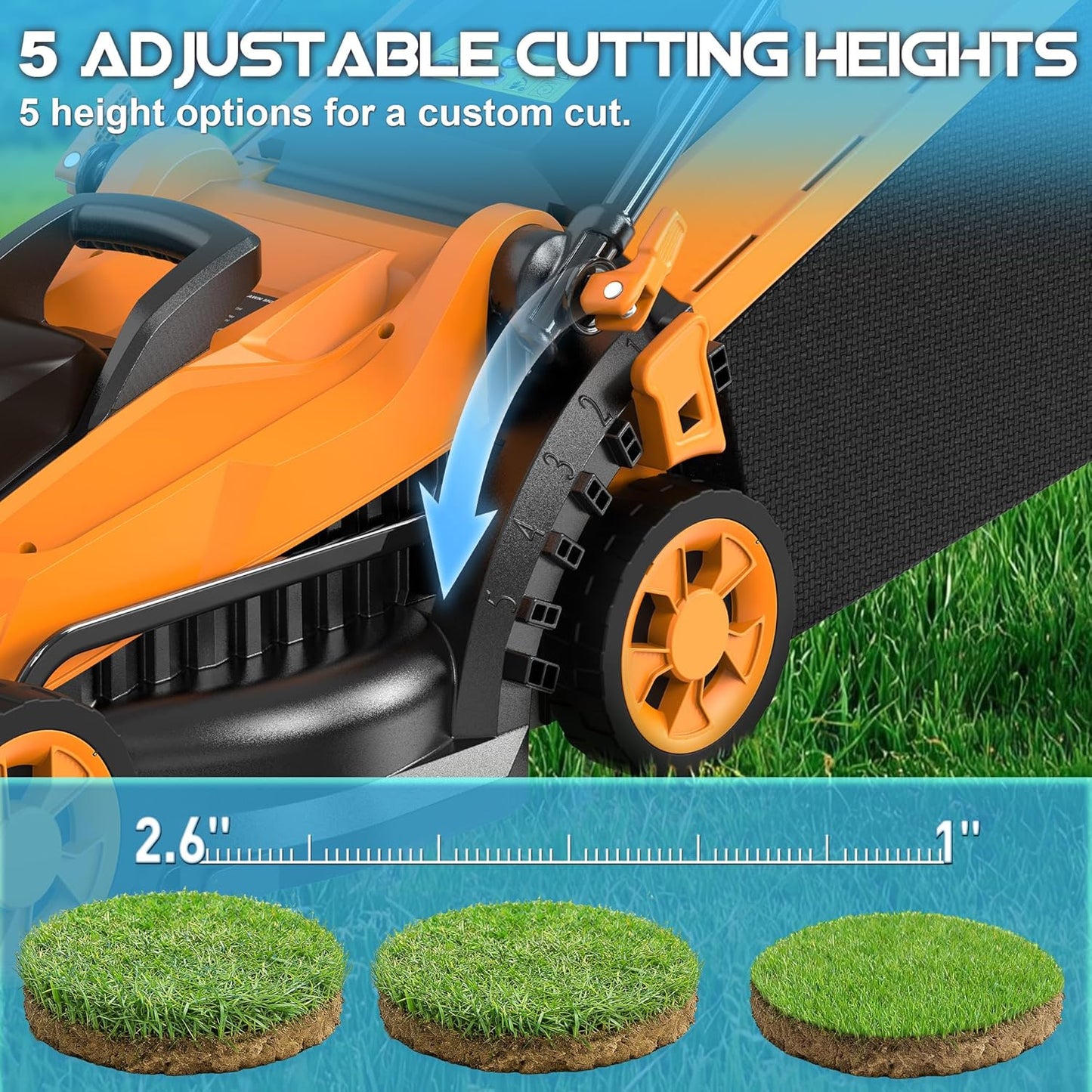 20V Cordless Lawn Mower (No Battery) Compatible with Dewalt 20V Max Battery, 14" Electric Lawn Mower with 5 Heights Adjustment, Brushless Electric Mower for Garden, Yard