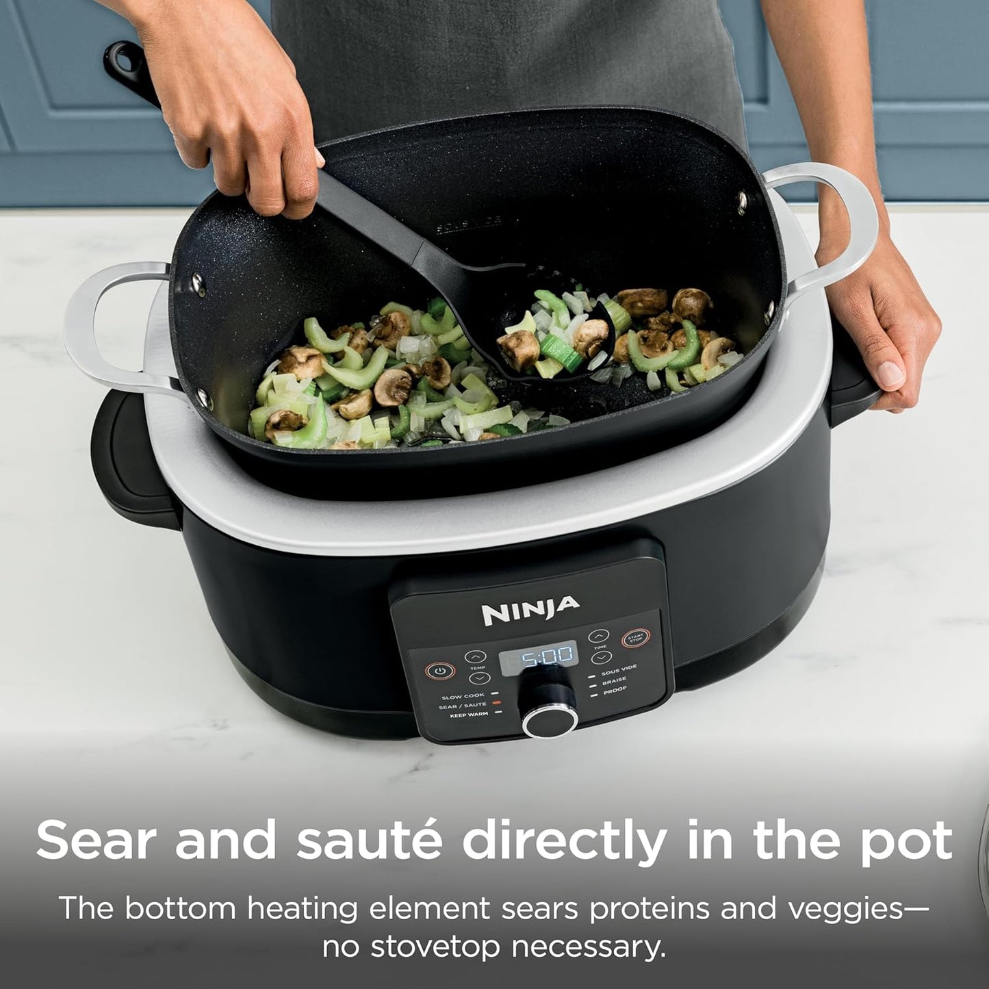 Ninja® 12-in-1 PossibleCooker™ PLUS | 8.5-qt - Sous Vide & Proof Multi-Cooker | Slow Cooker, Dutch Oven & More | Glass Lid & Integrated Spoon | Nonstick | Oven Safe Pot to 500°F | Black | MC1010