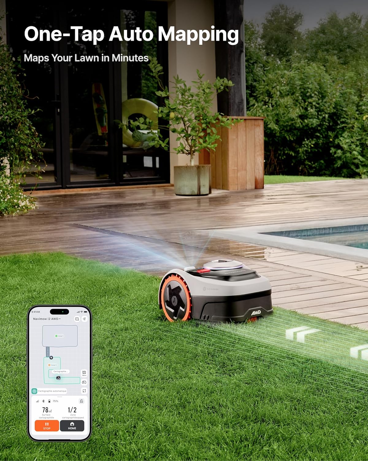 Segway Navimow i206 AWD Robot Lawn Mower (New i105N), Wire-Free Robotic Mower, All-Wheel Drive for 45% Slopes, Auto Mapping, NRTK + Vision, 2–3.6 in Cutting Height, Covers 0.15 Acre