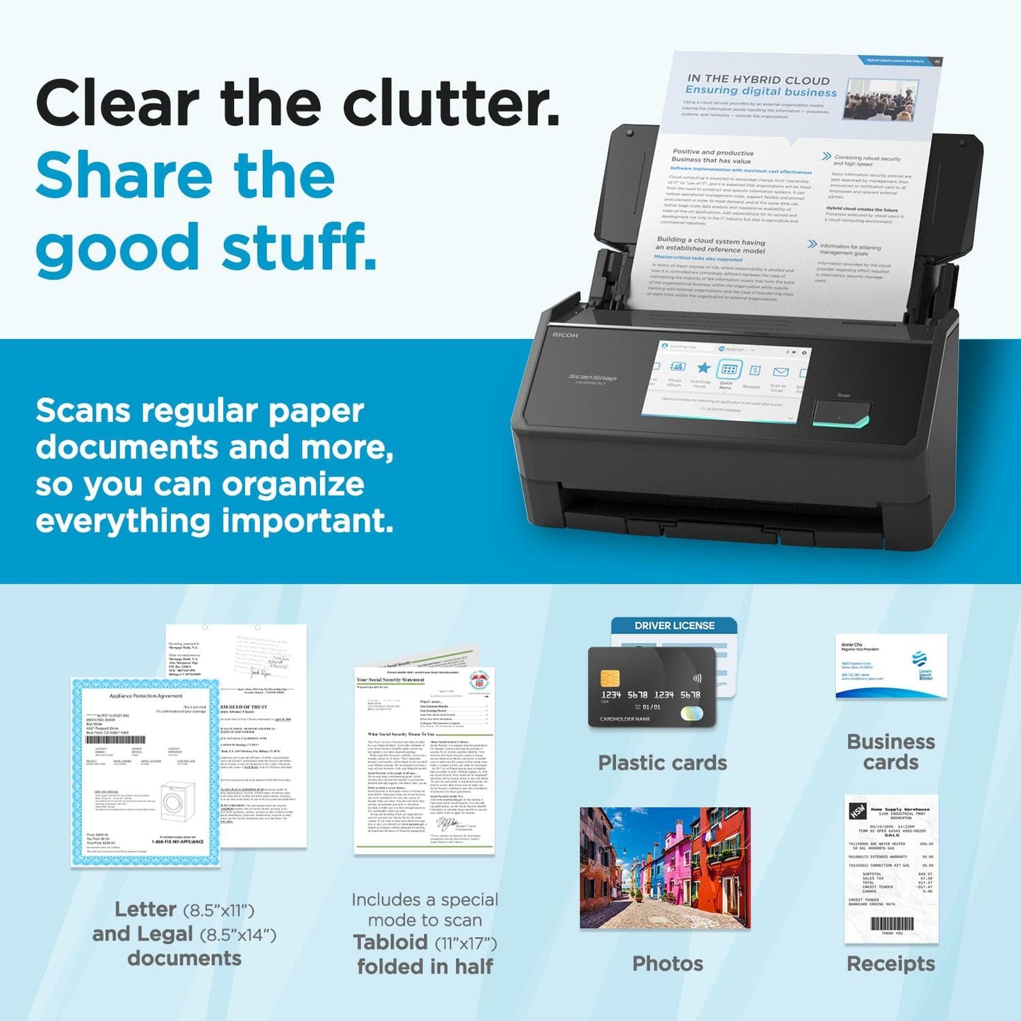 ScanSnap iX2500 Wireless or USB High-Speed Cloud Enabled Document, Photo & Receipt Scanner with Large 5" Touchscreen and 100 Page Auto Document Feeder for Mac or PC, Black
