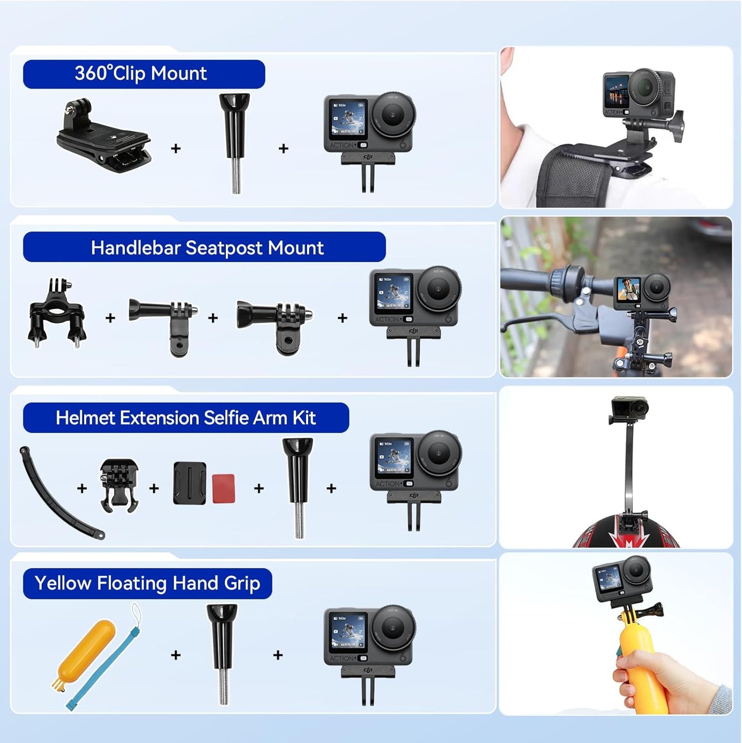 DJI Osmo Action 6 8K Waterproof Action Camera Bundle, 1/1.1" Square Sensor, 50GB Built-in Storage, Original Essential Combo + 58 Piece Accessory Kit + 2 Extra Batteries + Extra 64GB Card