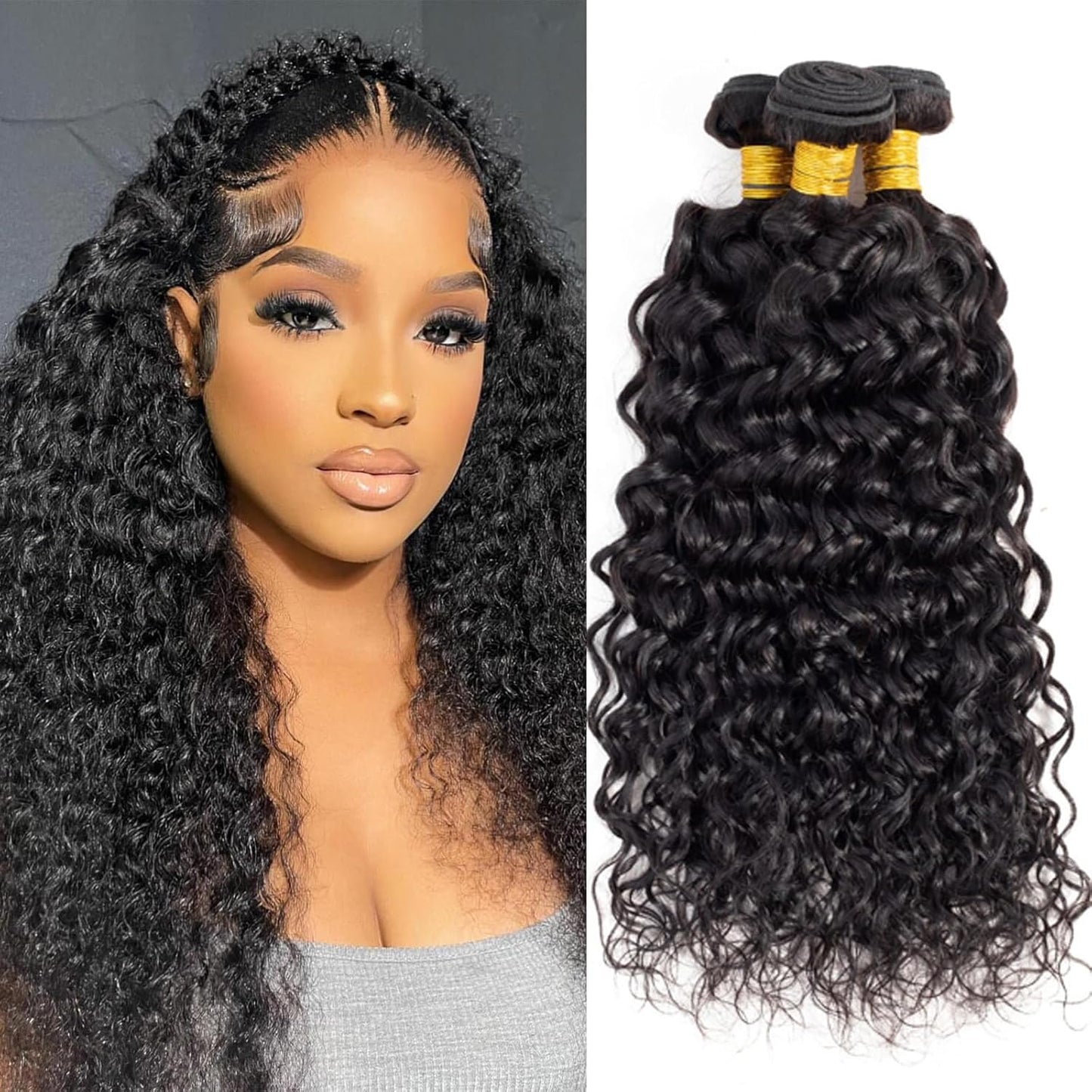 Water Wave Human Hair Bundles 20 22 24 Inch 12A Curly Bundles Human Hair 100% Unprocessed Brazilian Virgin 3 Bundles Wet and Wavy Weave Extensions