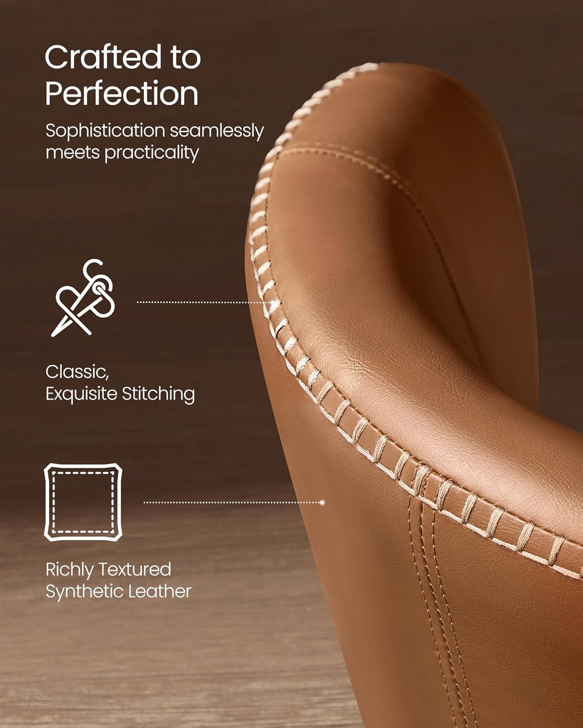 VASAGLE EKHO Collection - Dining Chairs Set of 4, Upholstered Kitchen Chairs, Comfortable Seat, Synthetic Leather with Stitching, Mid-Century Modern, Easy Assembly, Living Room Lounge, Caramel Brown