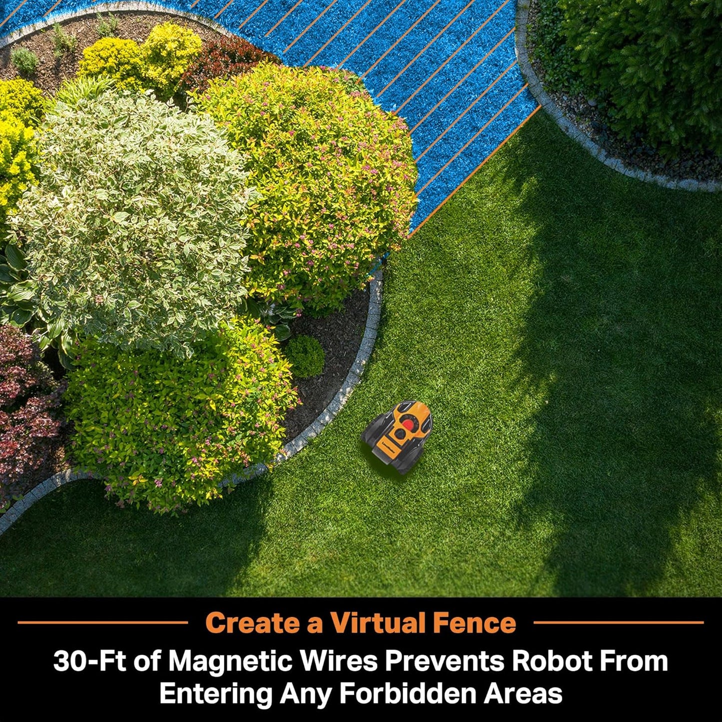LawnMaster OcuMow Perimeter Wire Free Robot Lawn Mower Cuts Small Lawns 1000-2000 Square Feet with Optical Navigation, Obstacle Avoidance, Low Noise and No Go Functiont