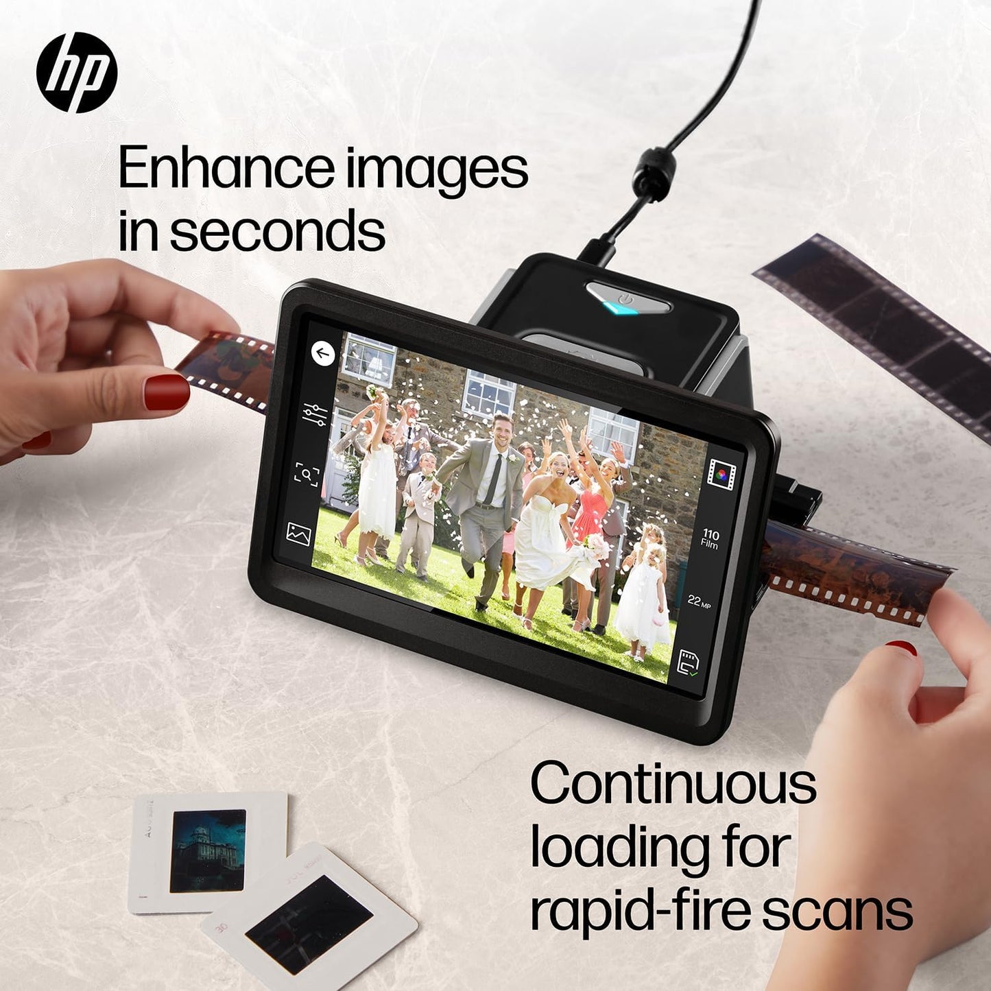 HP Touch Screen Film & Slide Scanner - 7 in LCD, 13 MP, USB & HDMI - Touch LCD Preview & Edit - Photo Scanner - 13 MP Clarity - Film to Digital Converter - Quick-Feed & 50mm Adapter - Slide Digitizer