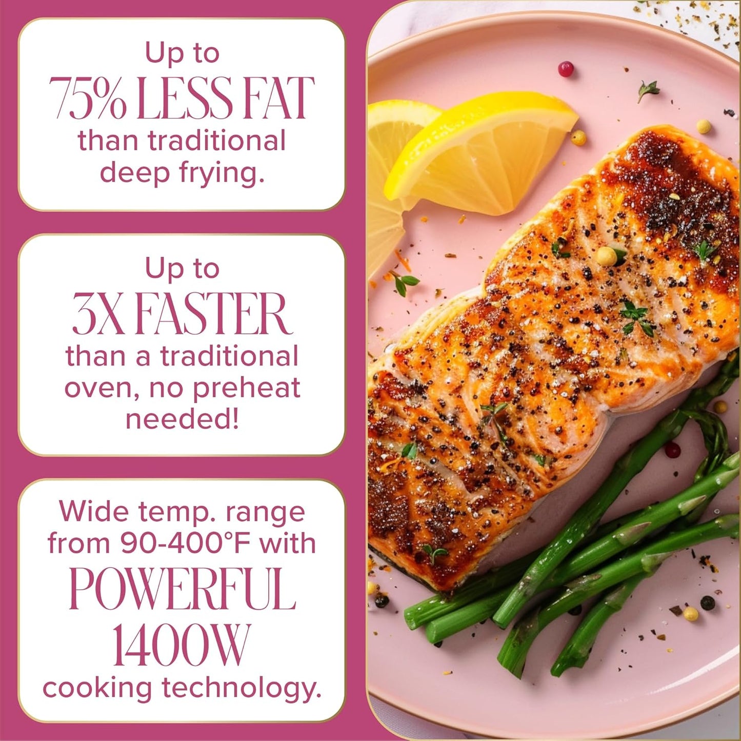 Paris Hilton 6-Quart Air Fryer, Nonstick Basket Made Without PFAS, Touchscreen, 8-in-1 (Fry, Roast, Broil, Bake, Reheat, Keep Warm, Pizza, Dehydrate), Dishwasher Safe Basket and Crisping Tray, Pink