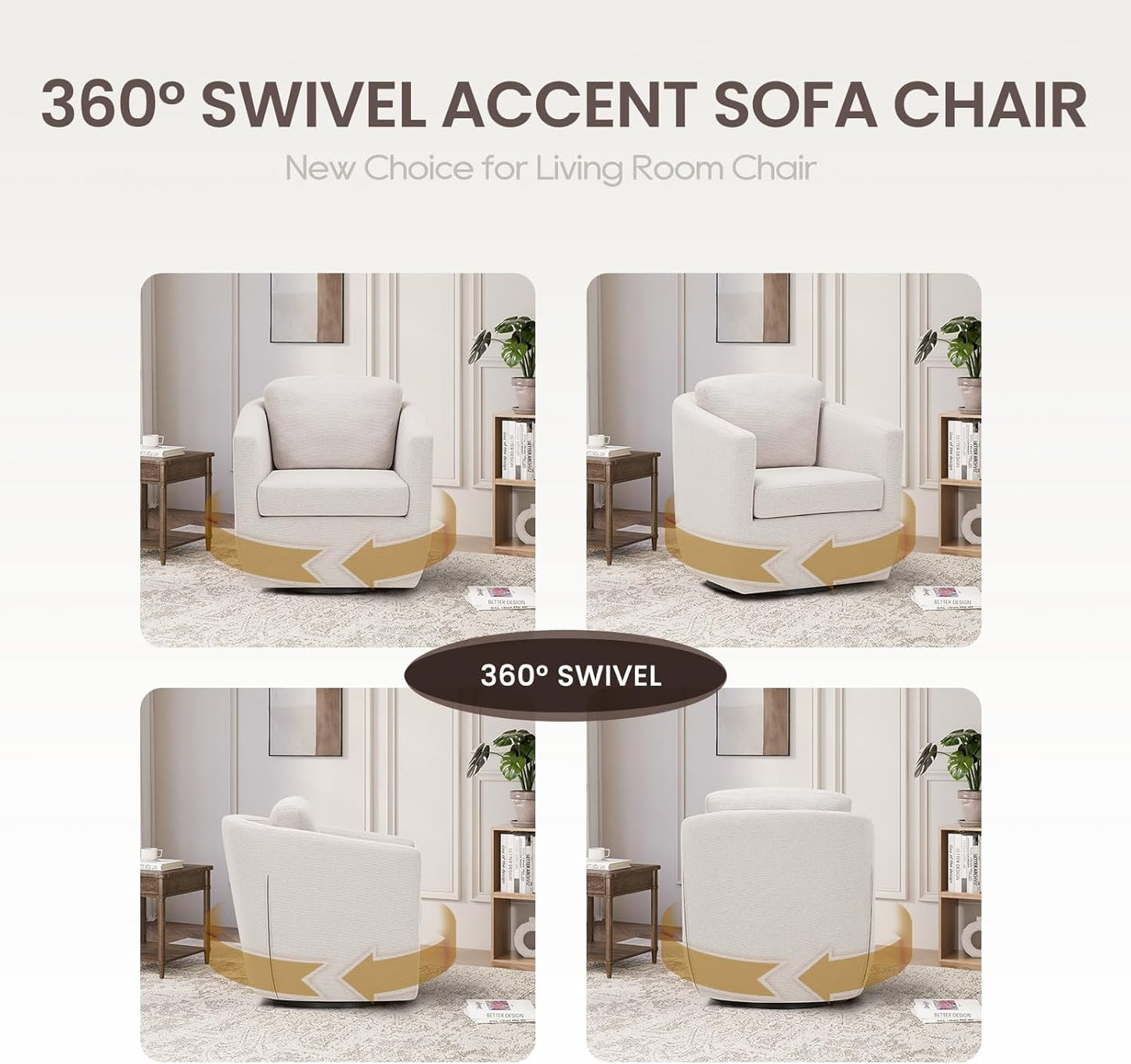 COLAMY 360° Swivel Accent Chair Set of 2 No-Sag Foam & Sturdy Metal Base, Fully Assembled Living Room Armchair with Pillow, Swivel Accent Single Sofa for Bedroom Living Room, Reading Room, Beige