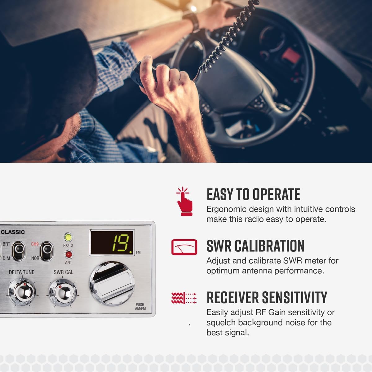 Cobra 29 LTD Classic AM/FM Professional CB Radio - Easy to Operate, Emergency Radio, Instant Channel 9, 4-Watt Output, Full 40 Channels, Adjustable Receiver and SWR Calibration, Black