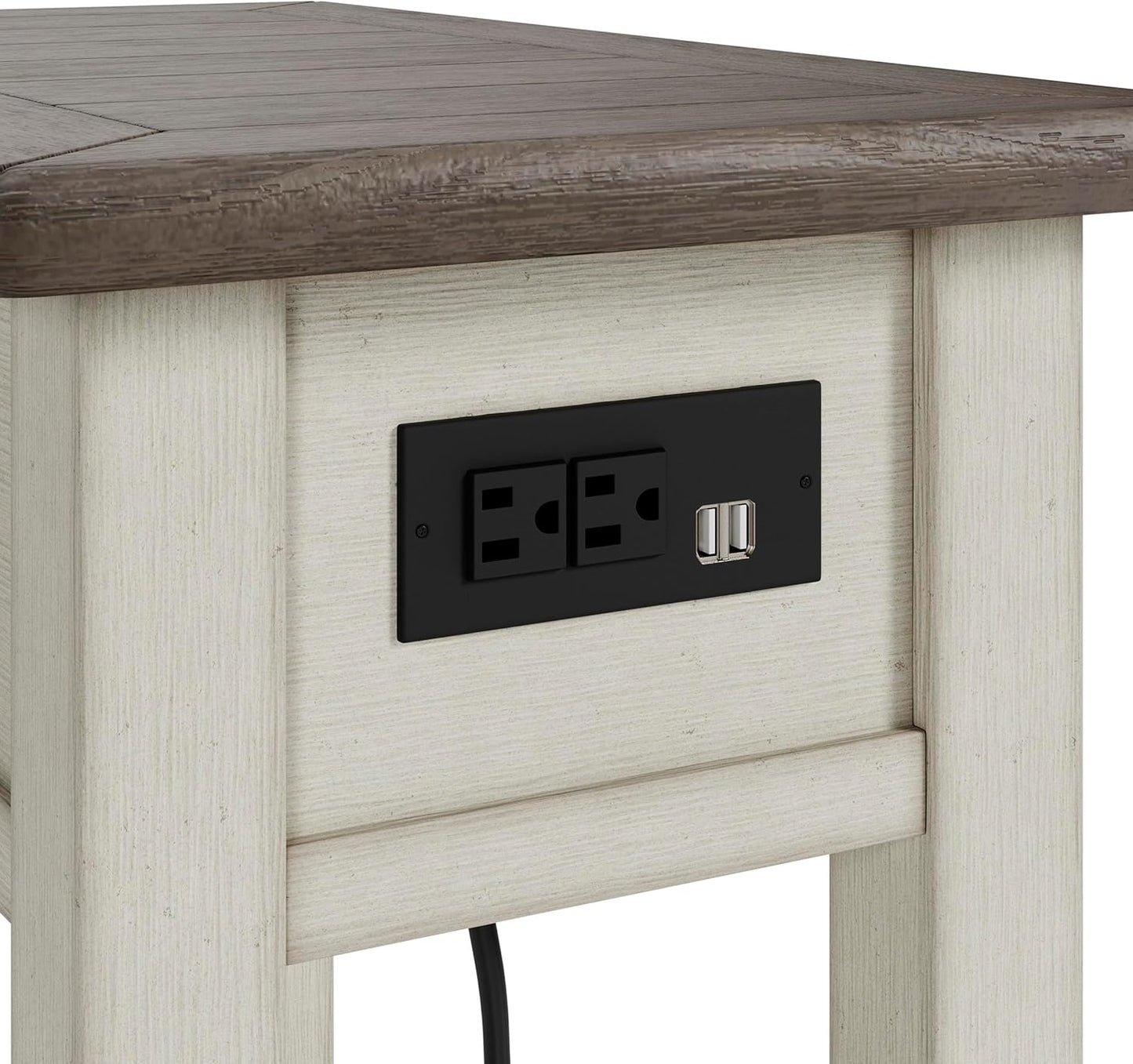 Signature Design by Ashley Bolanburg Chairside End Table With Charging Station, Two-Tone Wood Accent Table With Drawer Storage, Plank Top Design for Living Room or Bedroom, Antique White