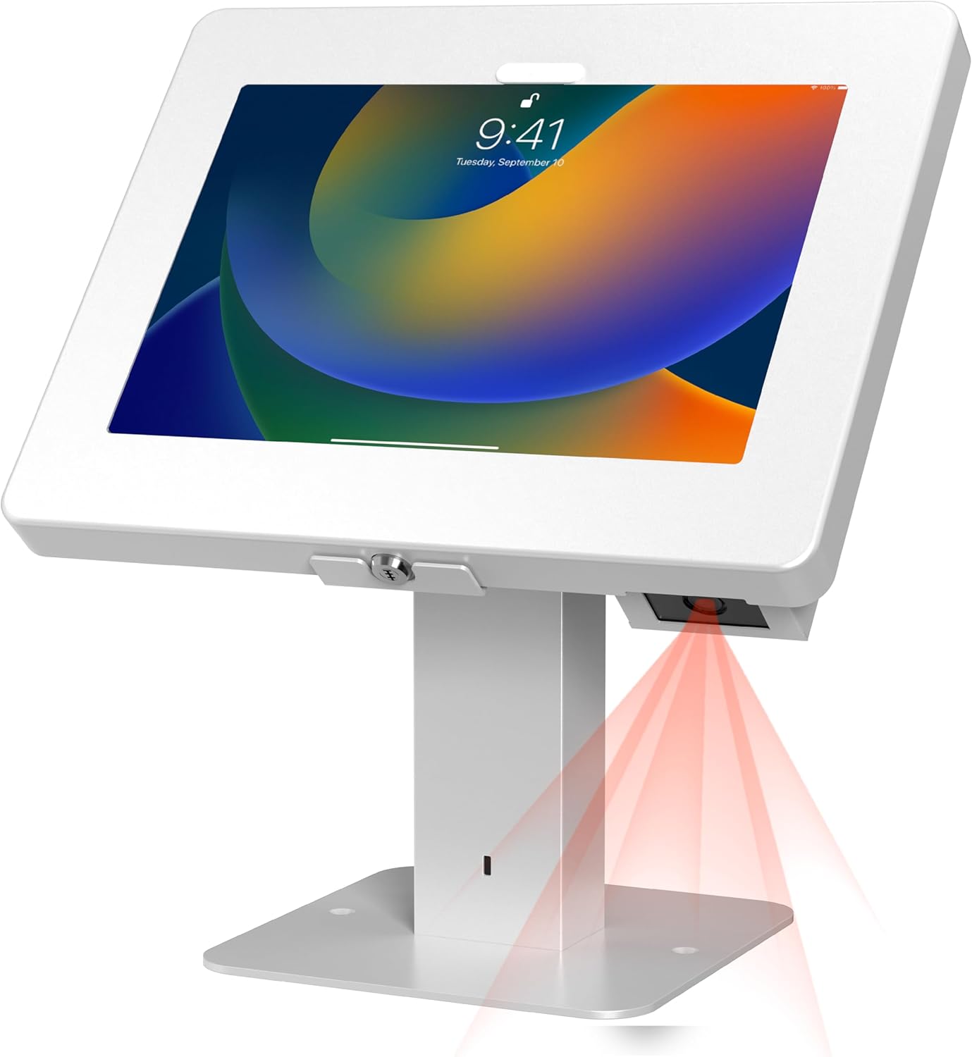 CTA Digital Sleek Rotating POS Desk Mount with Security Enclosure and Barcode Scanner for iPad 10th Gen A16, iPad Air 11" M3 & M2, Pro 11", Galaxy Tab A7 & More - White (PAD-RSDMPW2D)