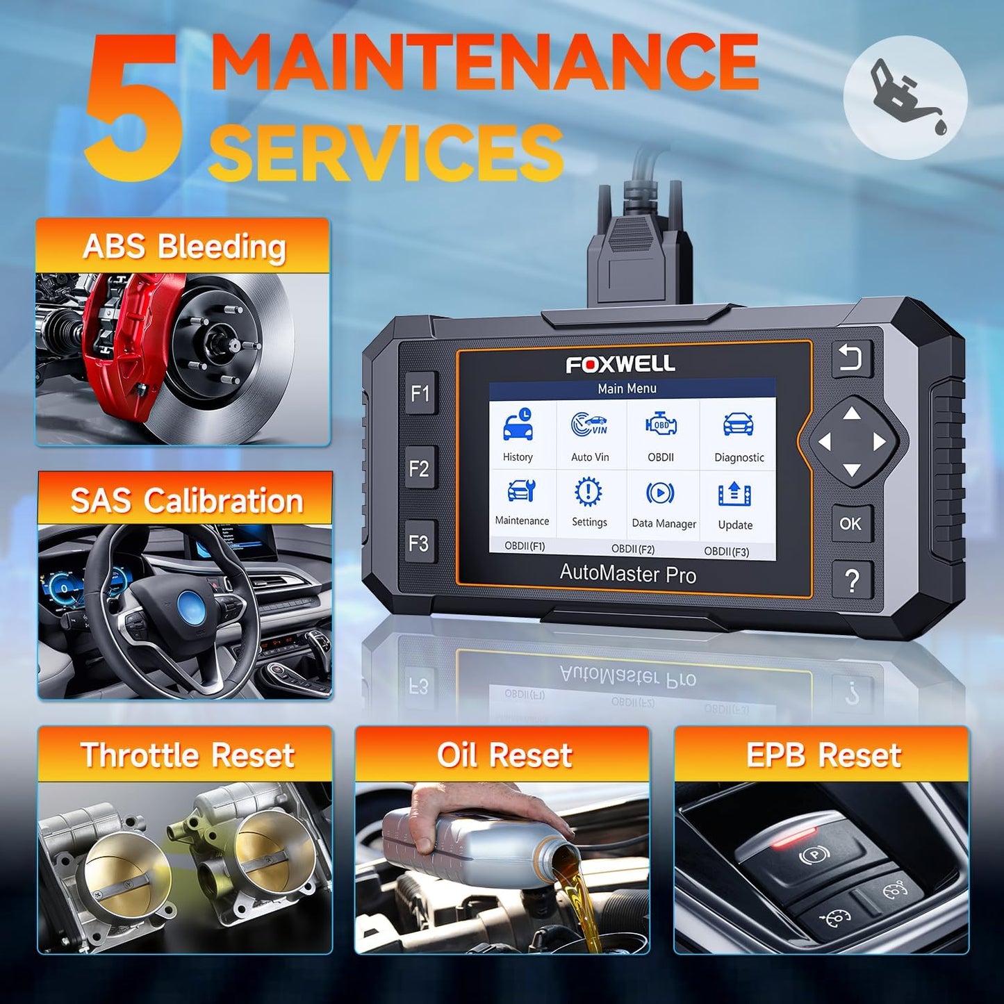 FOXWELL NT614 Elite OBD2 Scanner for DIY Mechanics, Upgrade of NT604, 4 System Diagnostic Tool with 5 Resets (ABS Bleeding, EPB, Oil, SAS, Throttle), Read/Clear Engine/ABS/SRS/Transmission Fault Codes