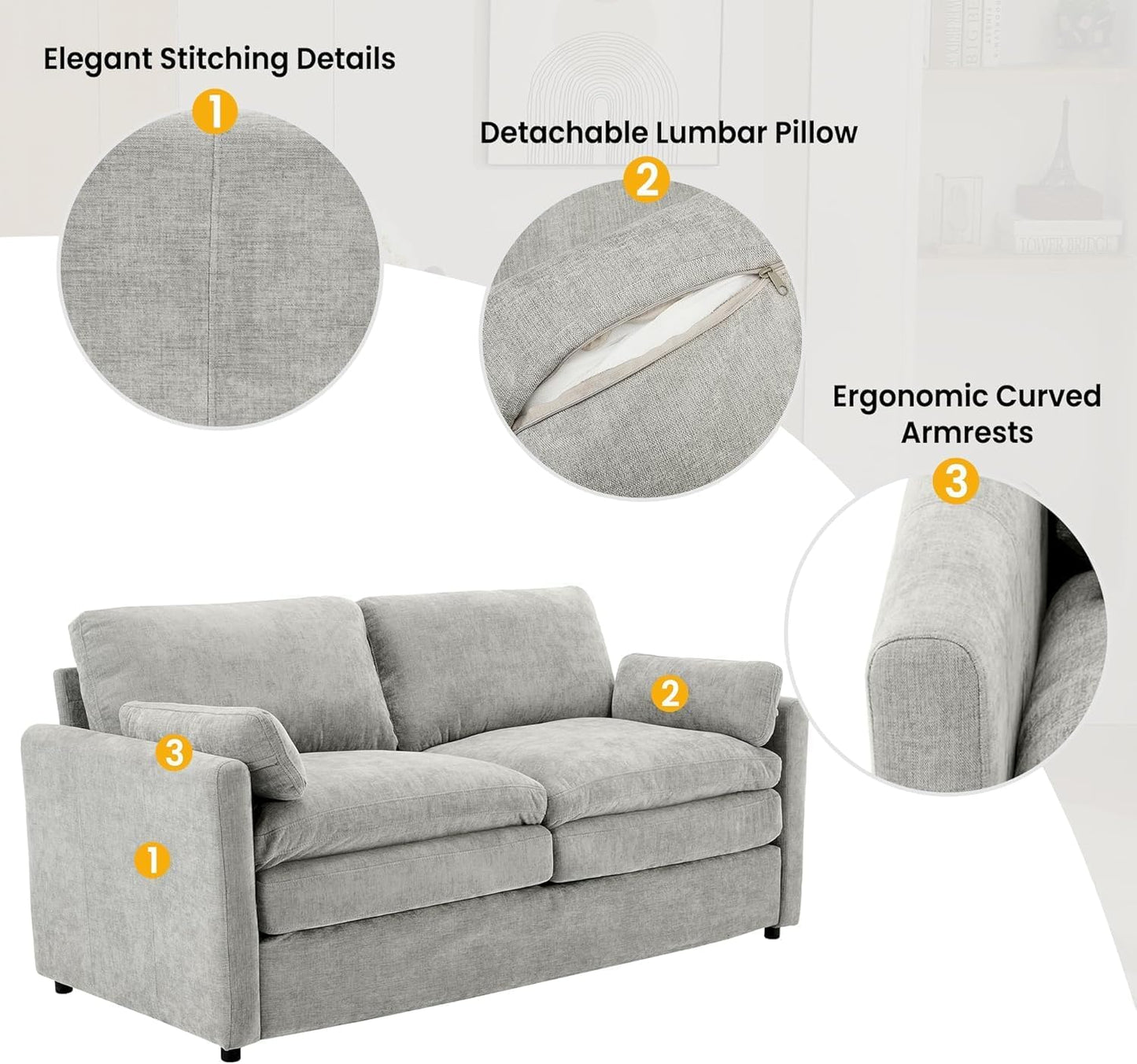 Harper & Bright Designs 2-Piece Chenille Fabric Upholstered Sofa Set with Oversized Comfy Cloud 3-Seater Couch and Loveseat Sofa, Double Plush Cushion for Living Room