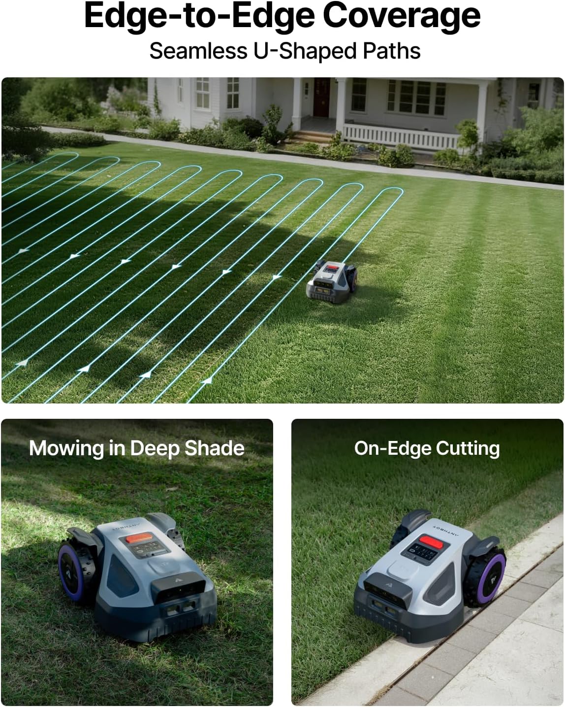 ANTHBOT M9 Robot Lawn Mower 1/4 Acre, Dual Vision+Full-Band RTK Robotic Lawnmower, No Perimeter Wire, App Control Obstacle Avoidance, 45% Slope, Cutting Height, Multi-Zone Mapping